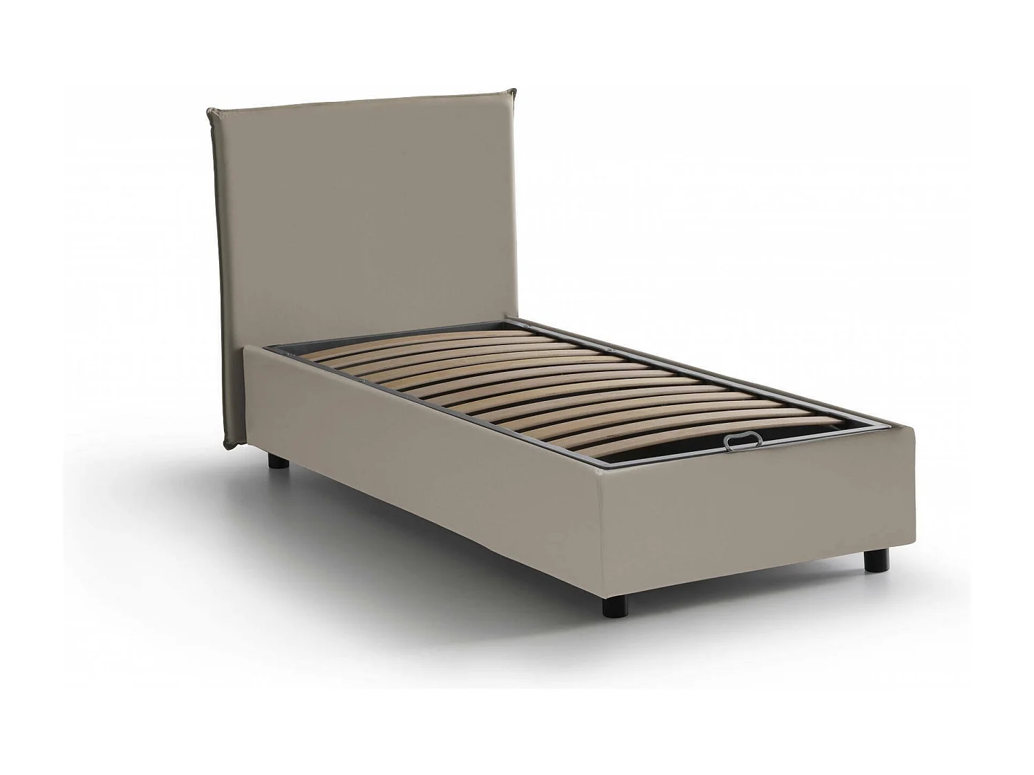 Lit simple Daram, Lit coffre avec revêtement en éco-cuir, 100% Made in Italy, Ouverture latérale, adapté pour matelas 80x190 cm, Taupe