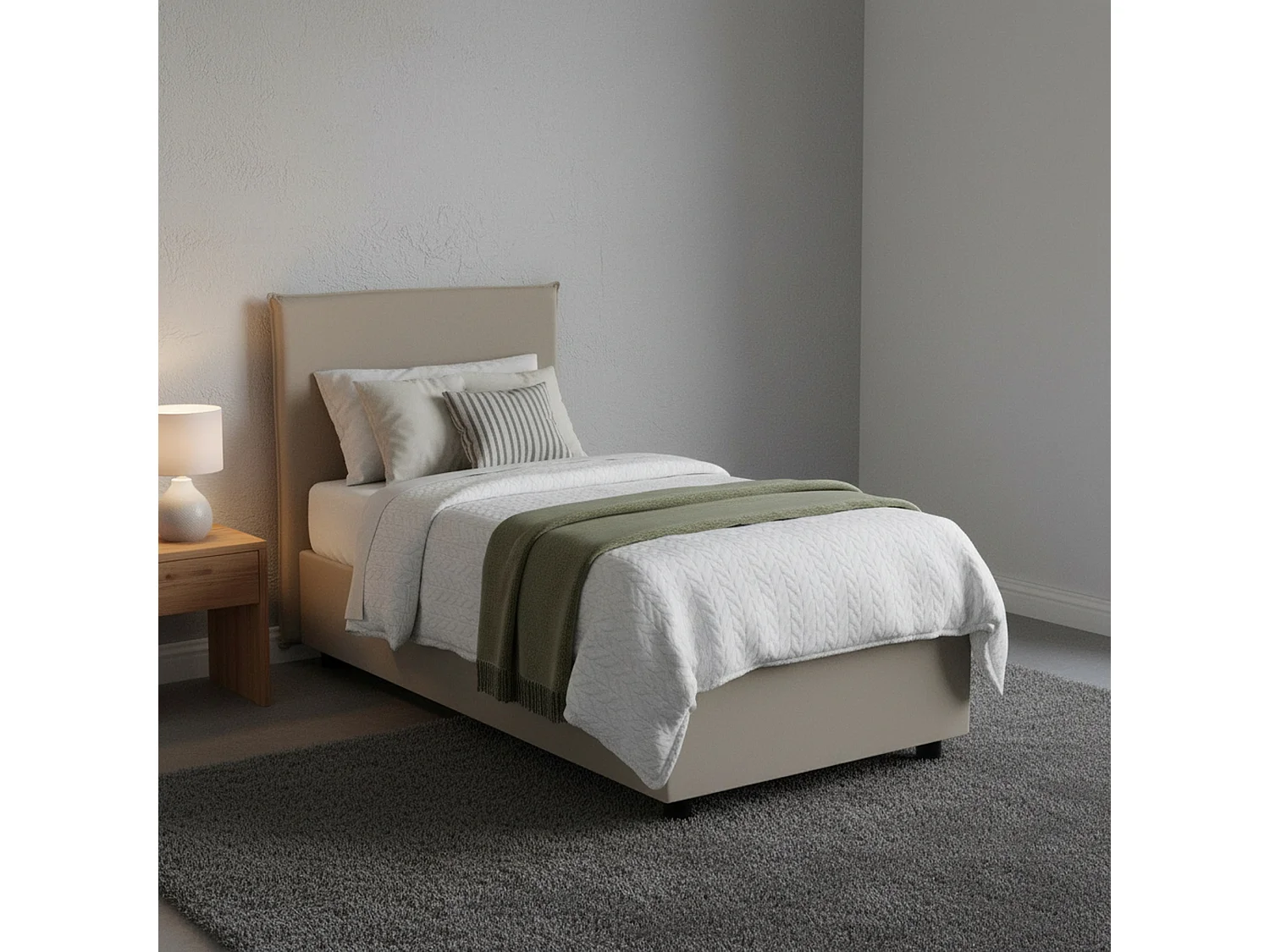 Letto Singolo Grecale, Contenitore Made in Italy, 95x205 cm Grigio Tortora