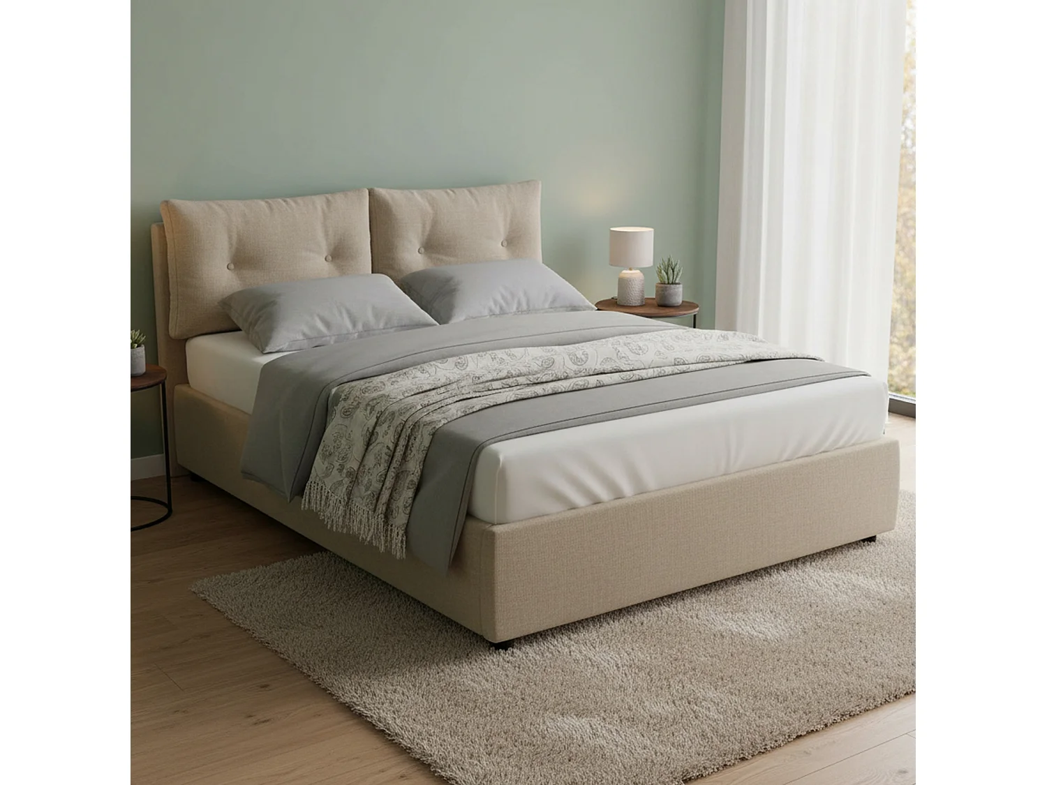 Lit double Dmorin, Lit coffre avec revêtement en éco-cuir, 100% Made in Italy, Ouverture frontale, avec matelas 160x190 cm inclus, Taupe