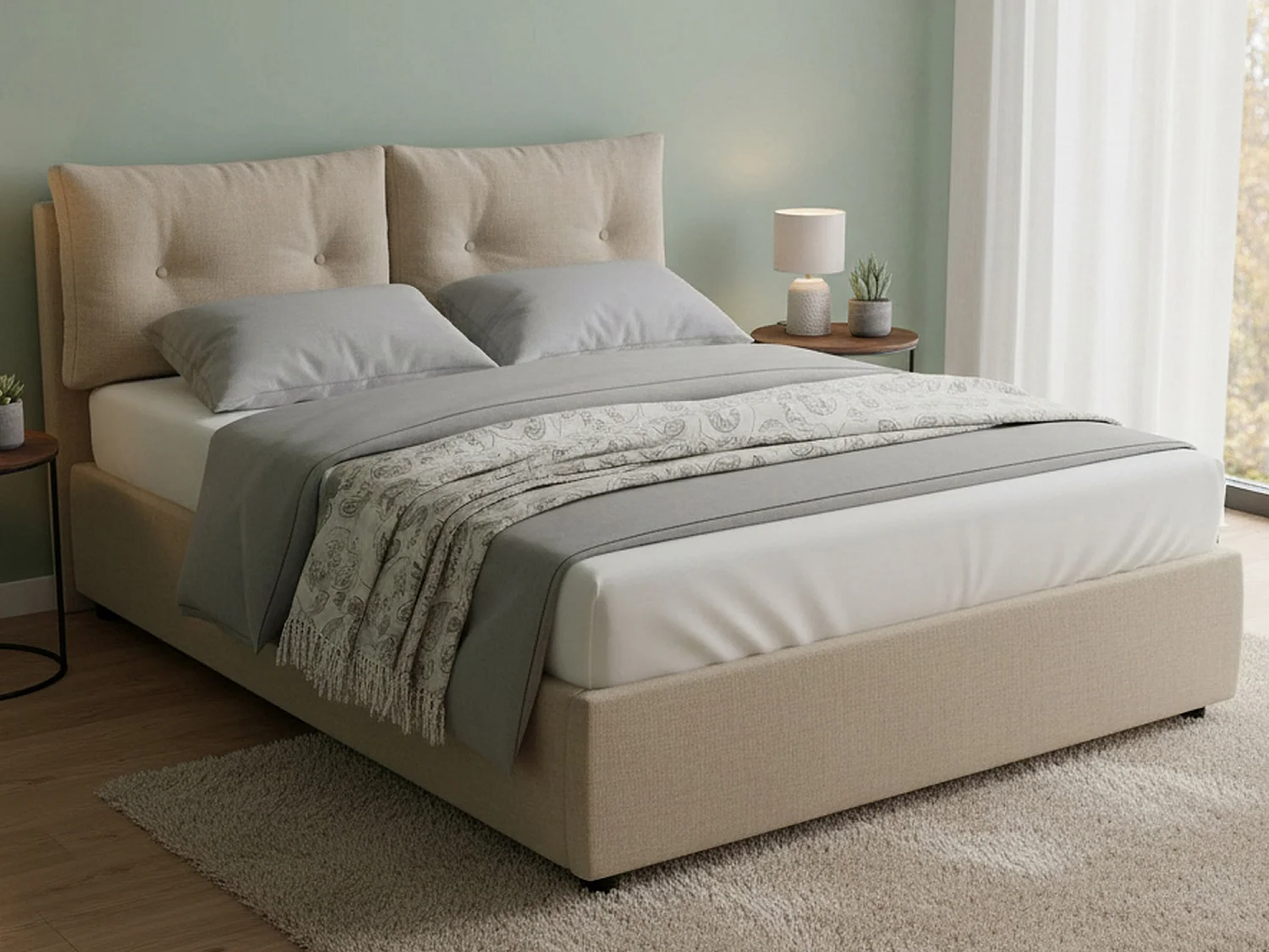 Dmorin tweepersoonsbed, Opbergbed met bekleding van eco-leer, 100% Made in Italy, Opening aan de voorzijde, inclusief matras 160x190 cm, Taupe