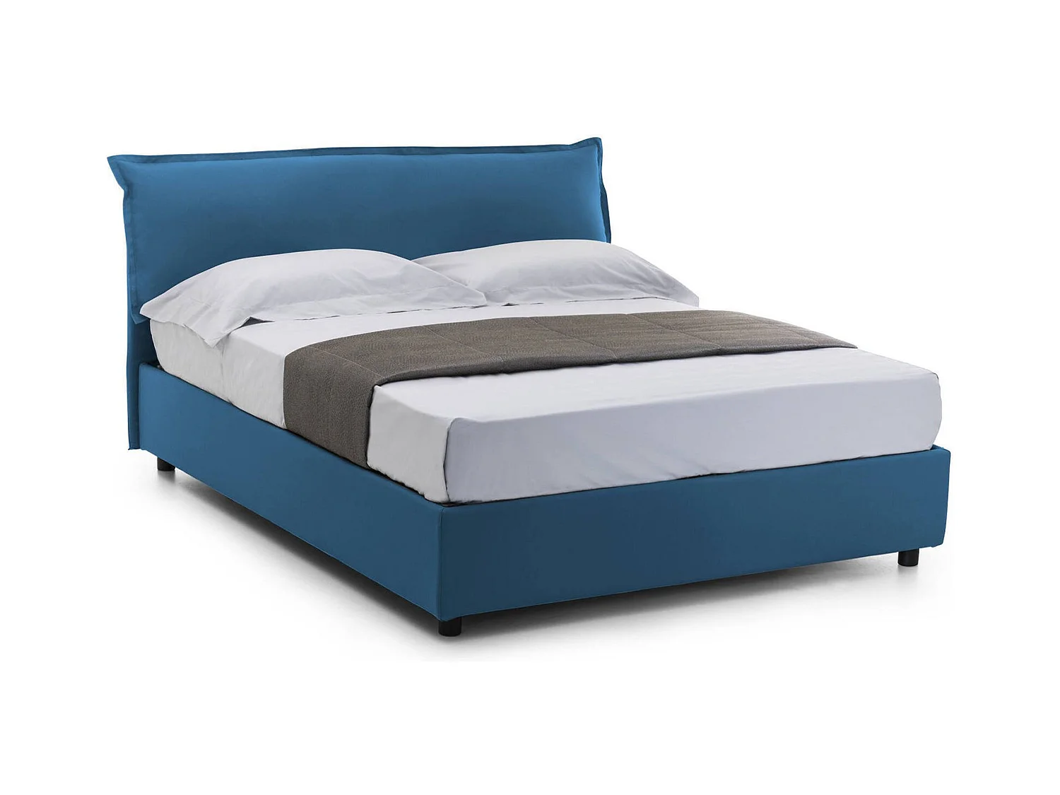 Lit double Dbidaou, Lit coffre avec revêtement amovible avec tête de lit rembourrée et cadre de lit coffre, 100% Made in Italy, avec matelas 160x200 cm inclus, Bleu