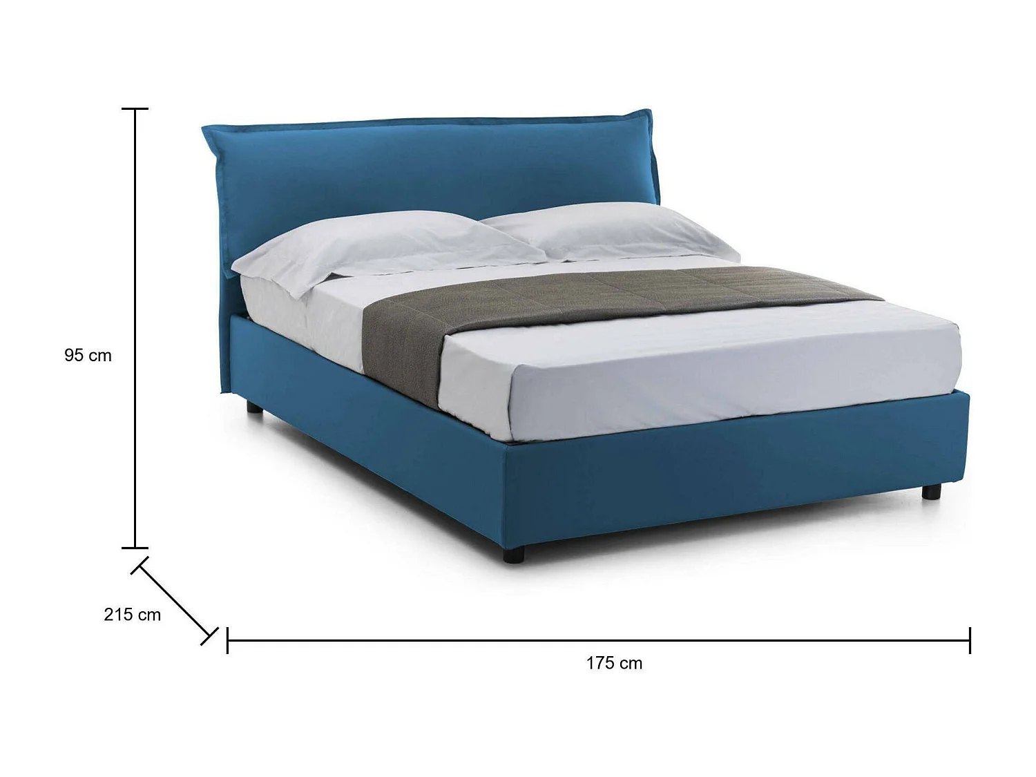 Dbidaou tweepersoonsbed, opbergbed met afneembare hoes met gestoffeerd hoofdeinde en opbergbedframe, 100% Made in Italy, inclusief matras 160x200 cm, Blauw