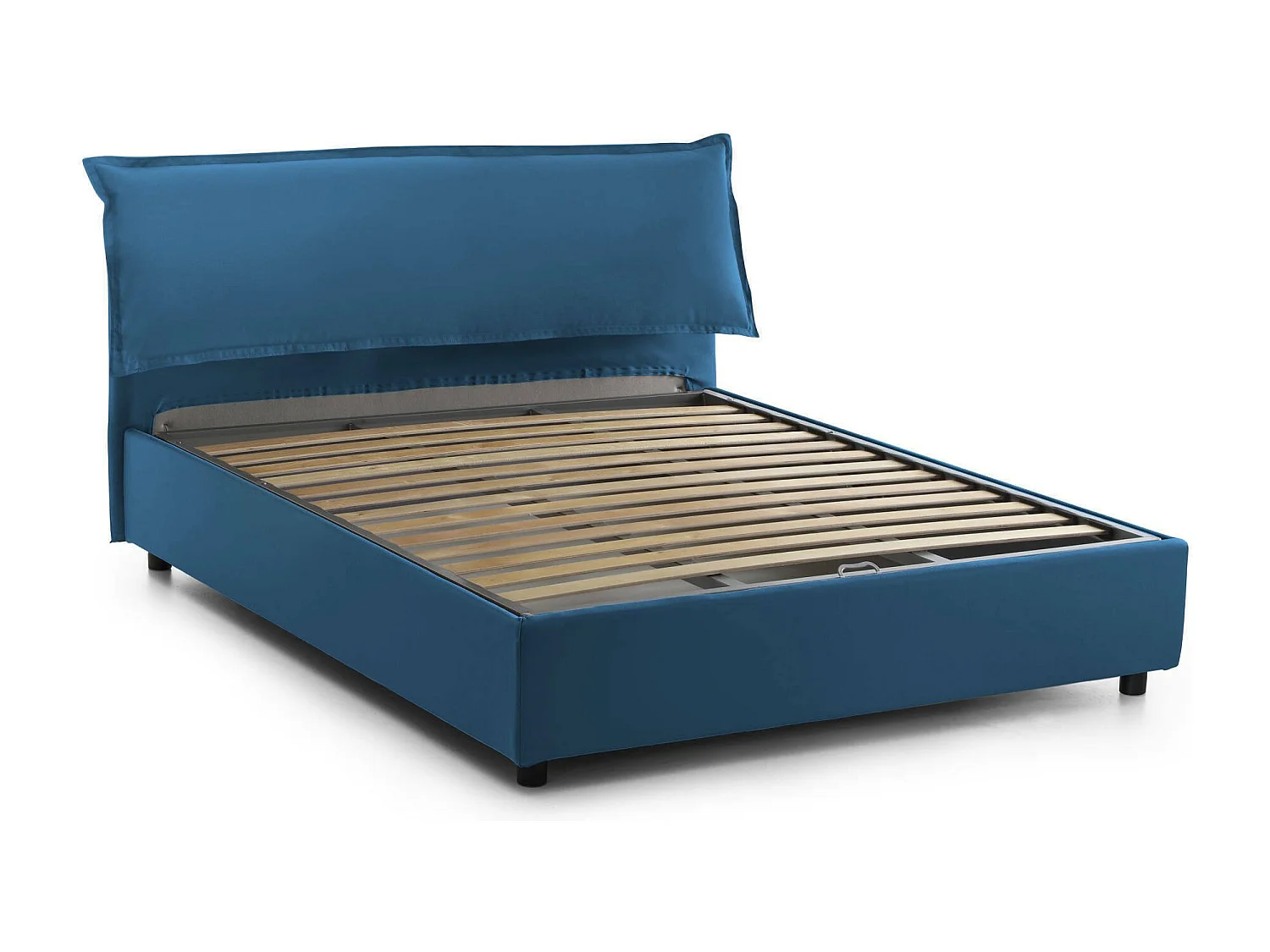 Lit double Dbidaou, Lit coffre avec revêtement amovible avec tête de lit rembourrée et cadre de lit coffre, 100% Made in Italy, avec matelas 160x200 cm inclus, Bleu