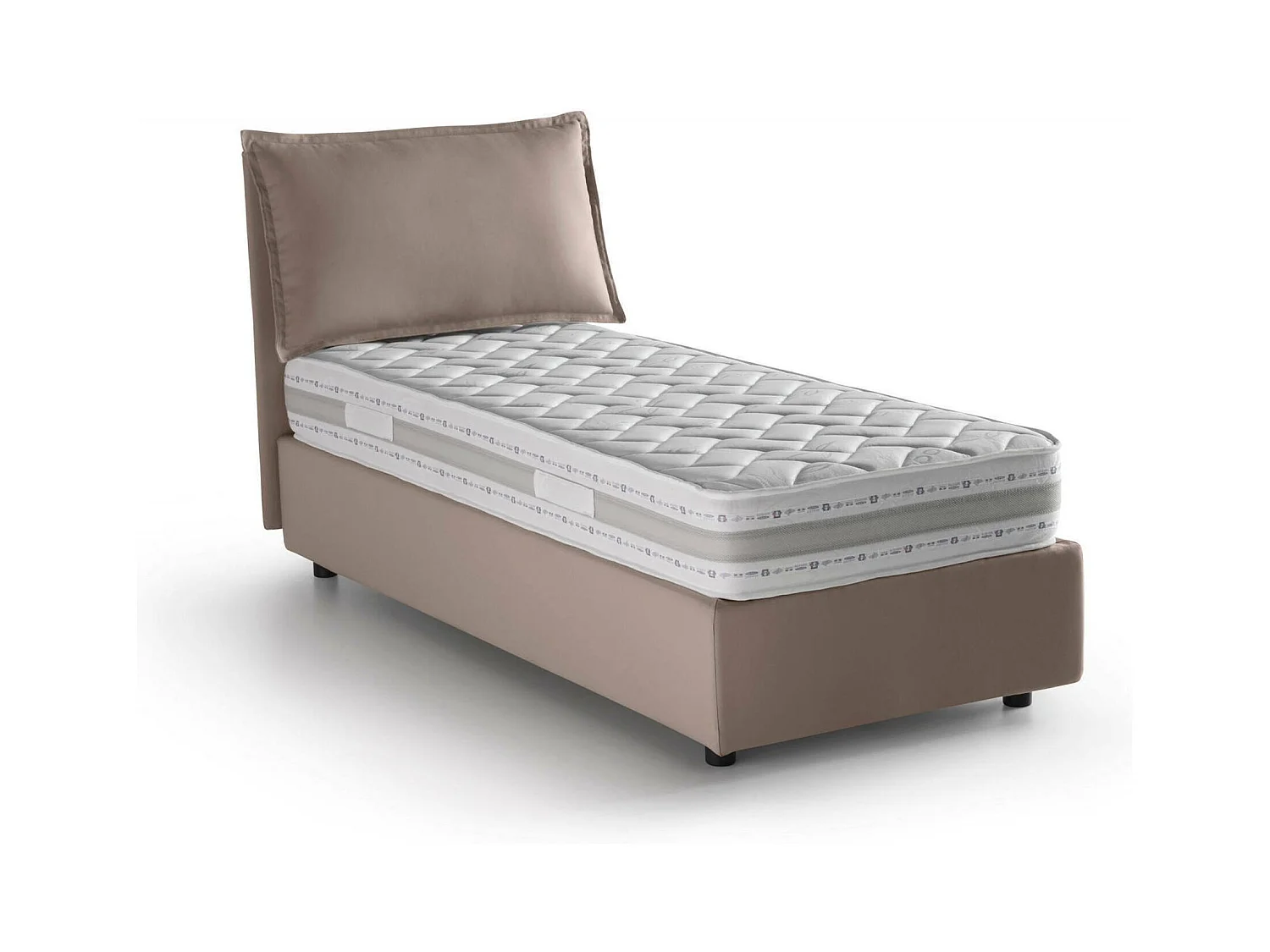 Cama individual Dmangone, Cama contenedor con revestimiento de tela, 100% Made in Italy, Apertura lateral, con colchón 80x190 cm incluido, Tórtola