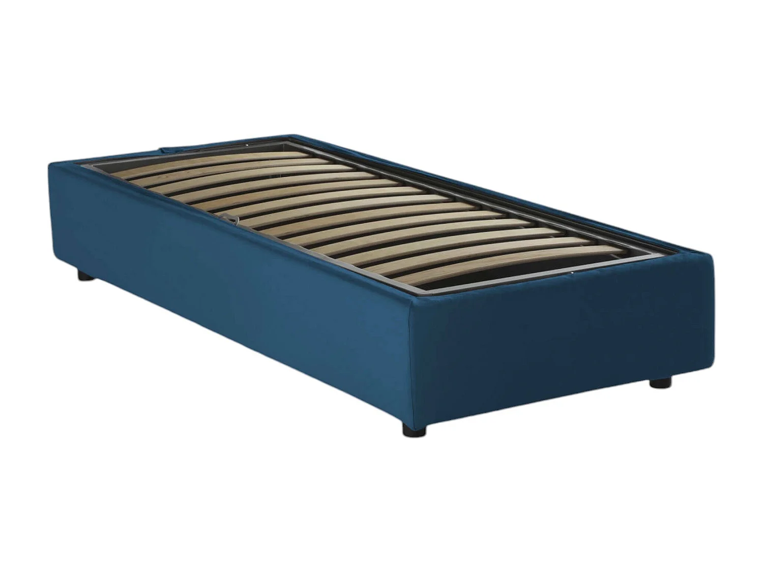 Lit simple Dmorier, Lit coffre avec revêtement en tissu, 100% Made in Italy, Ouverture frontale, avec matelas 90x200 cm inclus, Bleu