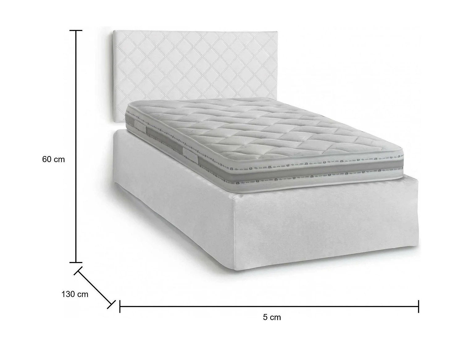 Lit double Dbellom, ensemble tête de lit en éco-cuir avec sommier orthopédique et cantonnière, 100% Made in Italy, avec matelas inclus, 120x190 cm, Blanc