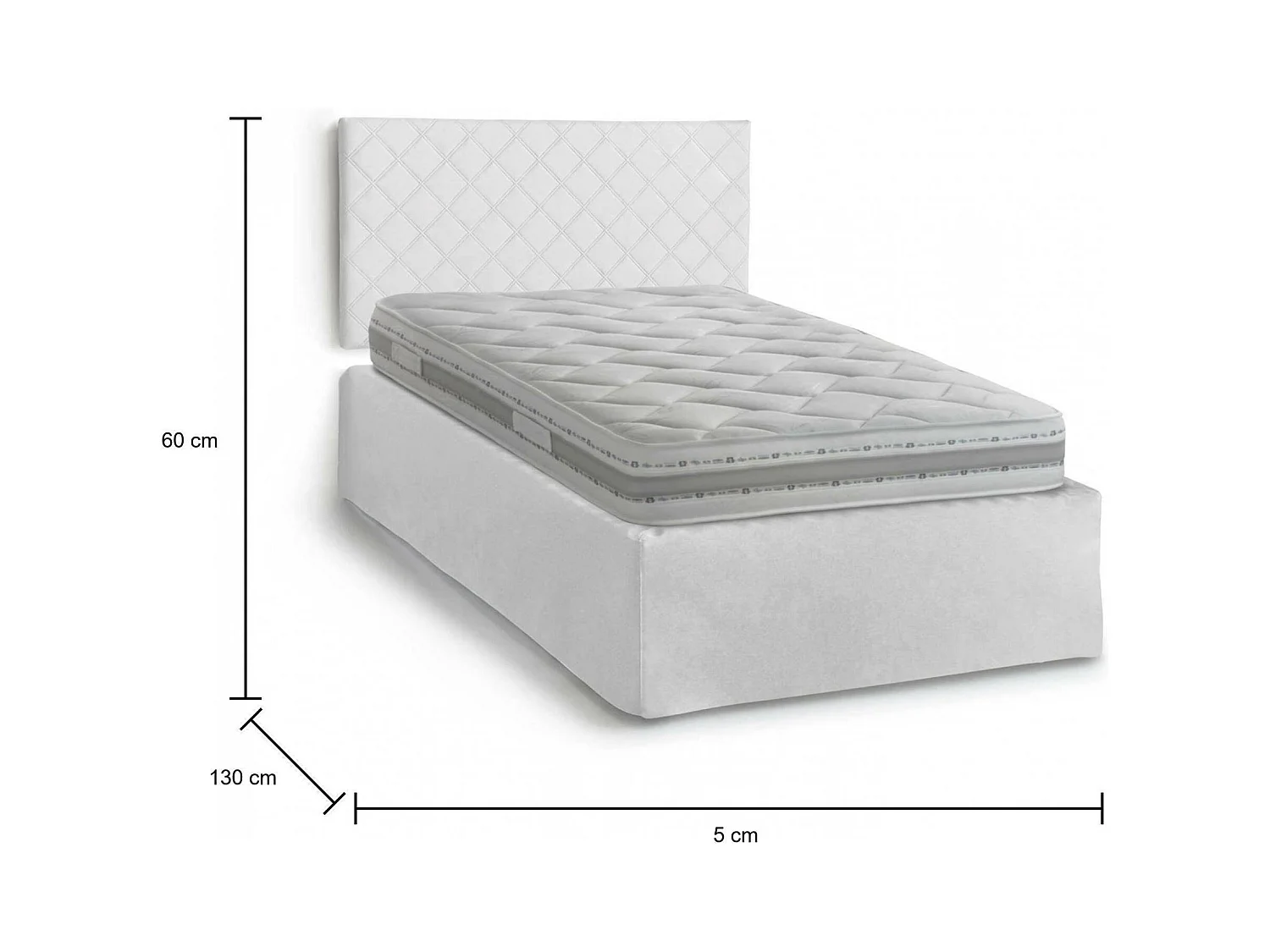 Lit double Dbellom, ensemble tête de lit en éco-cuir avec sommier orthopédique et cantonnière, 100% Made in Italy, avec matelas inclus, 120x190 cm, Blanc