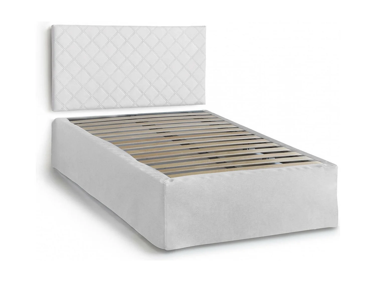 Lit double Dbellom, ensemble tête de lit en éco-cuir avec sommier orthopédique et cantonnière, 100% Made in Italy, avec matelas inclus, 120x190 cm, Blanc