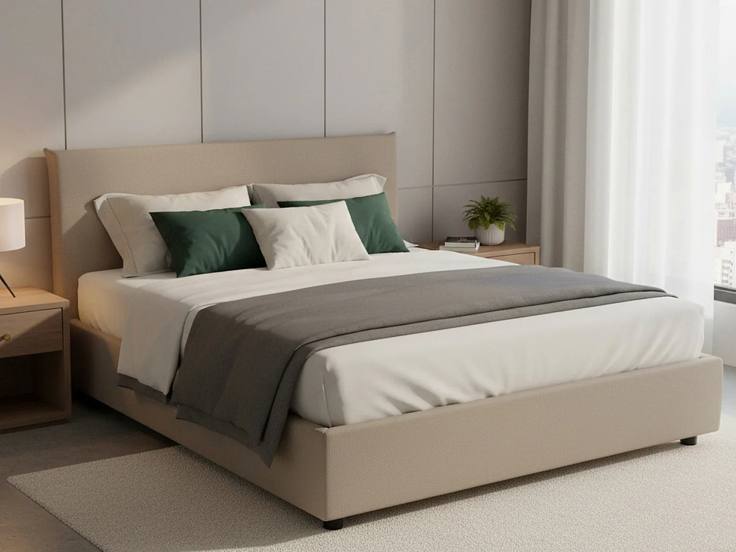 Lit double Dacost, Lit coffre avec revêtement en éco-cuir, 100% Made in Italy, Ouverture frontale, adapté pour matelas 140x190 cm, Taupe