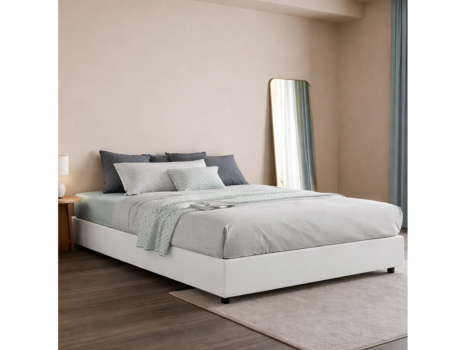 Lit double Deusep, Lit coffre avec revêtement en tissu, 100% Made in Italy, Ouverture frontale, avec matelas 160x200 cm inclus, Blanc