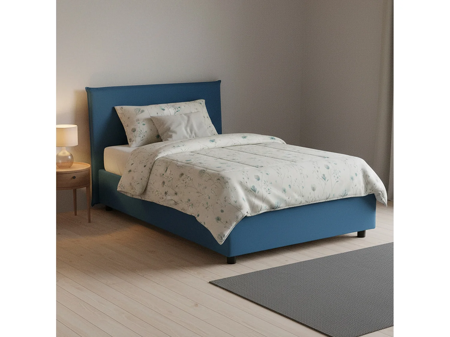 Lit double Dpalear, Lit coffre avec revêtement en tissu, 100% Made in Italy, Ouverture frontale, avec matelas 120x200 cm inclus, Bleu