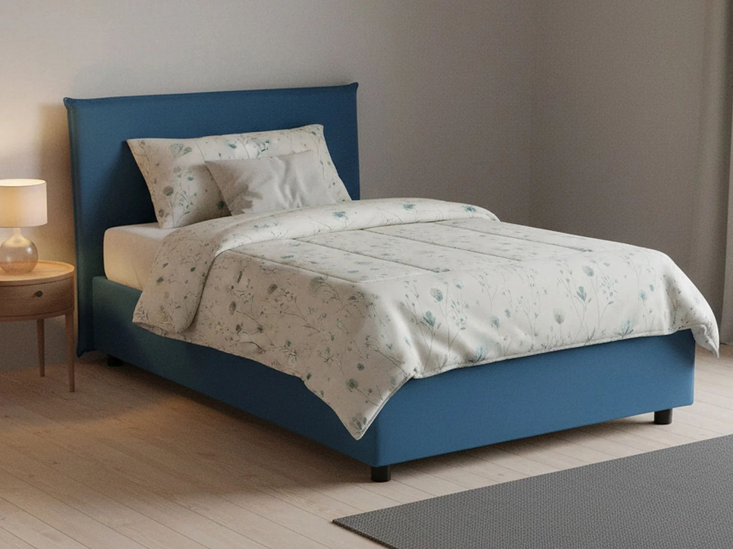 Lit double Dpalear, Lit coffre avec revêtement en tissu, 100% Made in Italy, Ouverture frontale, avec matelas 120x200 cm inclus, Bleu