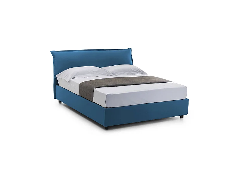 Lit double Dbianc, Lit coffre avec revêtement amovible avec tête de lit rembourrée et cadre de lit coffre, 100% Made in Italy, avec matelas 160x190 cm inclus, Bleu