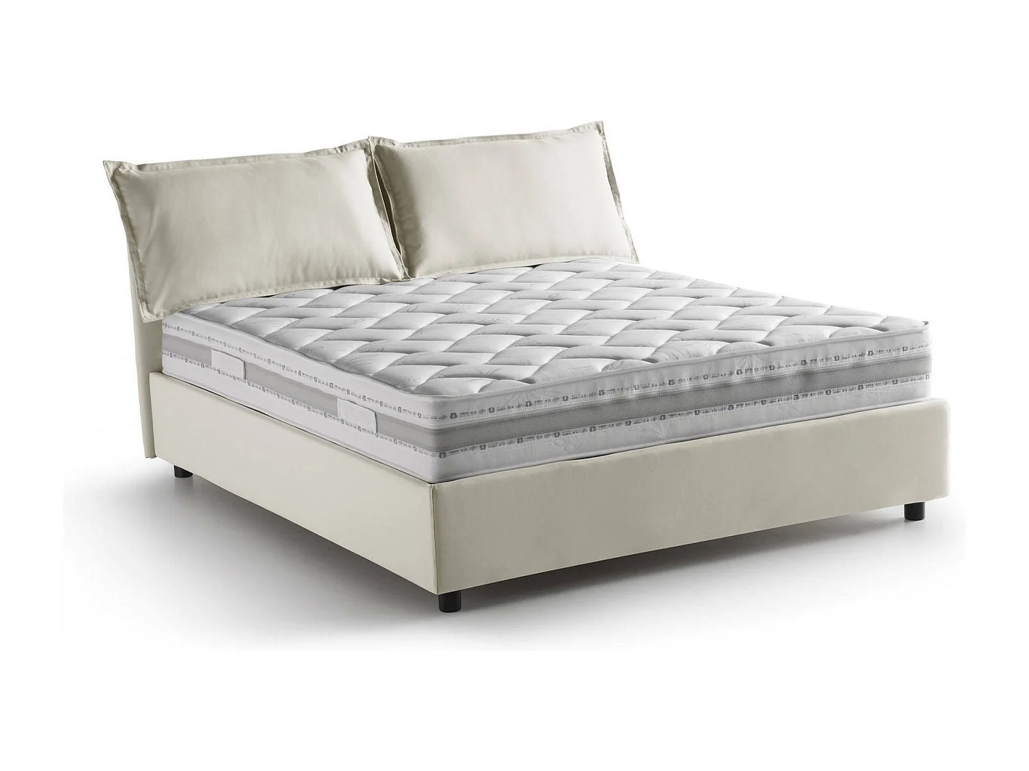 Lit double Dcarrar, Lit coffre avec revêtement en tissu, 100% Made in Italy, Ouverture frontale, avec matelas 160x190 cm inclus, Beige