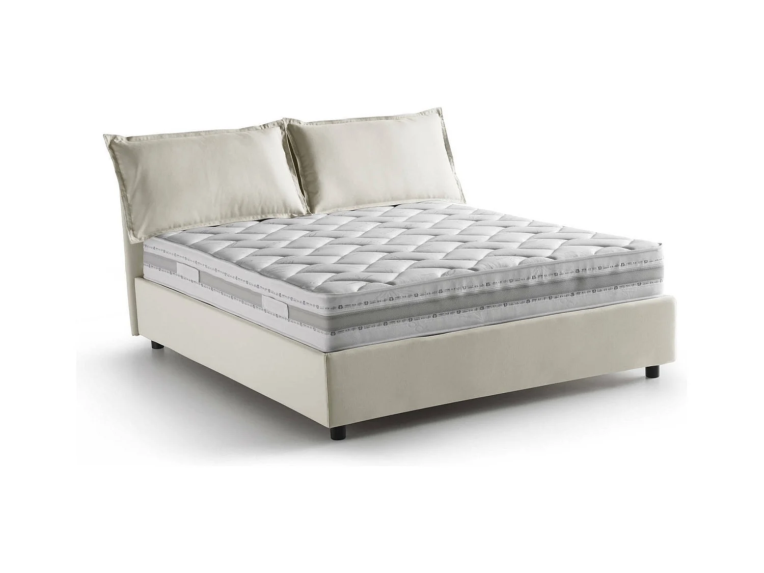 Lit double Dcarrar, Lit coffre avec revêtement en tissu, 100% Made in Italy, Ouverture frontale, avec matelas 160x190 cm inclus, Beige
