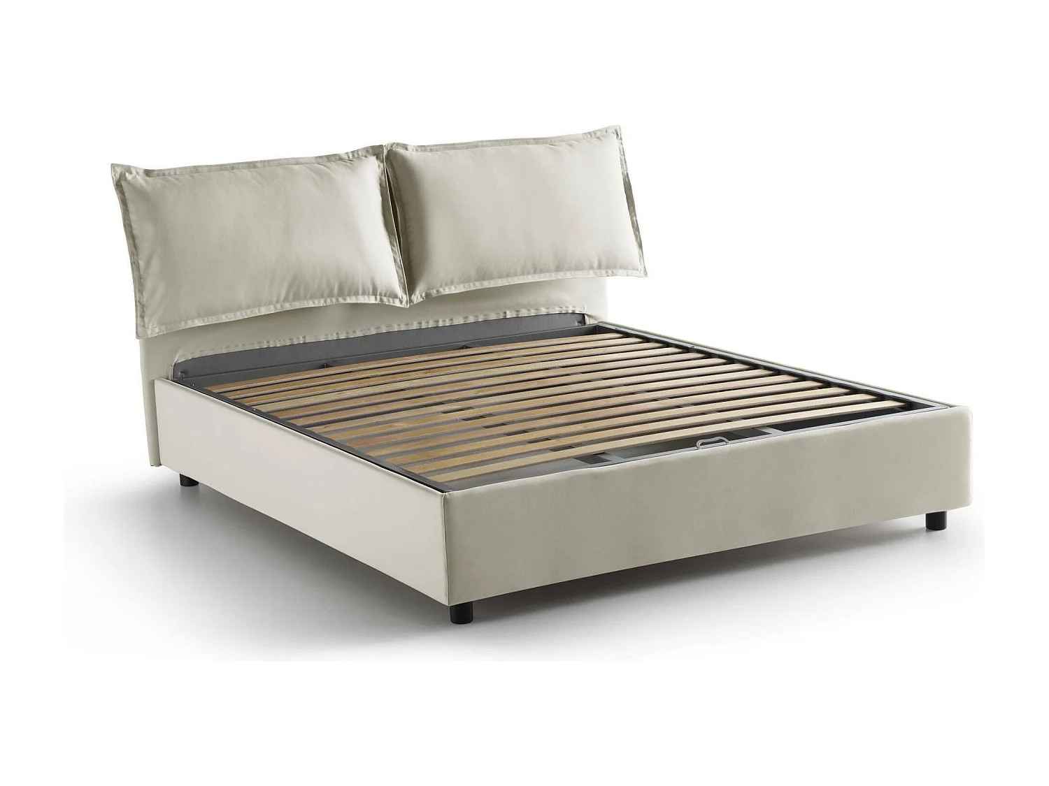 Cama matrimonial Dcarrar, Cama contenedor con revestimiento de tela, 100% Made in Italy, Apertura frontal, con colchón 160x190 cm incluido, Beige