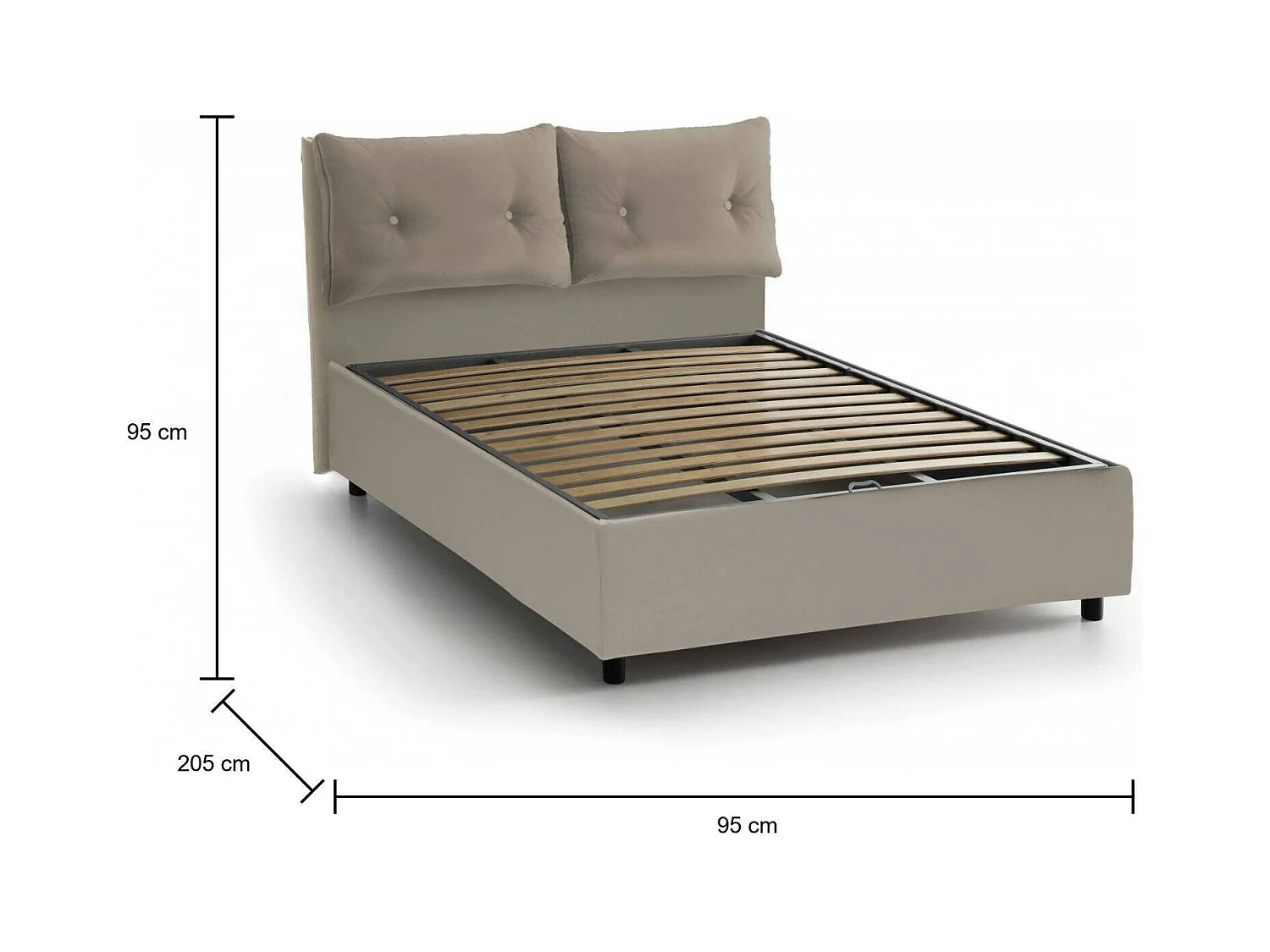 Diovin eenpersoonsbed, Opbergbed met eco-lederen bekleding, 100% Made in Italy, Opening aan de voorkant, geschikt voor matras 80x190 cm, duifgrijs