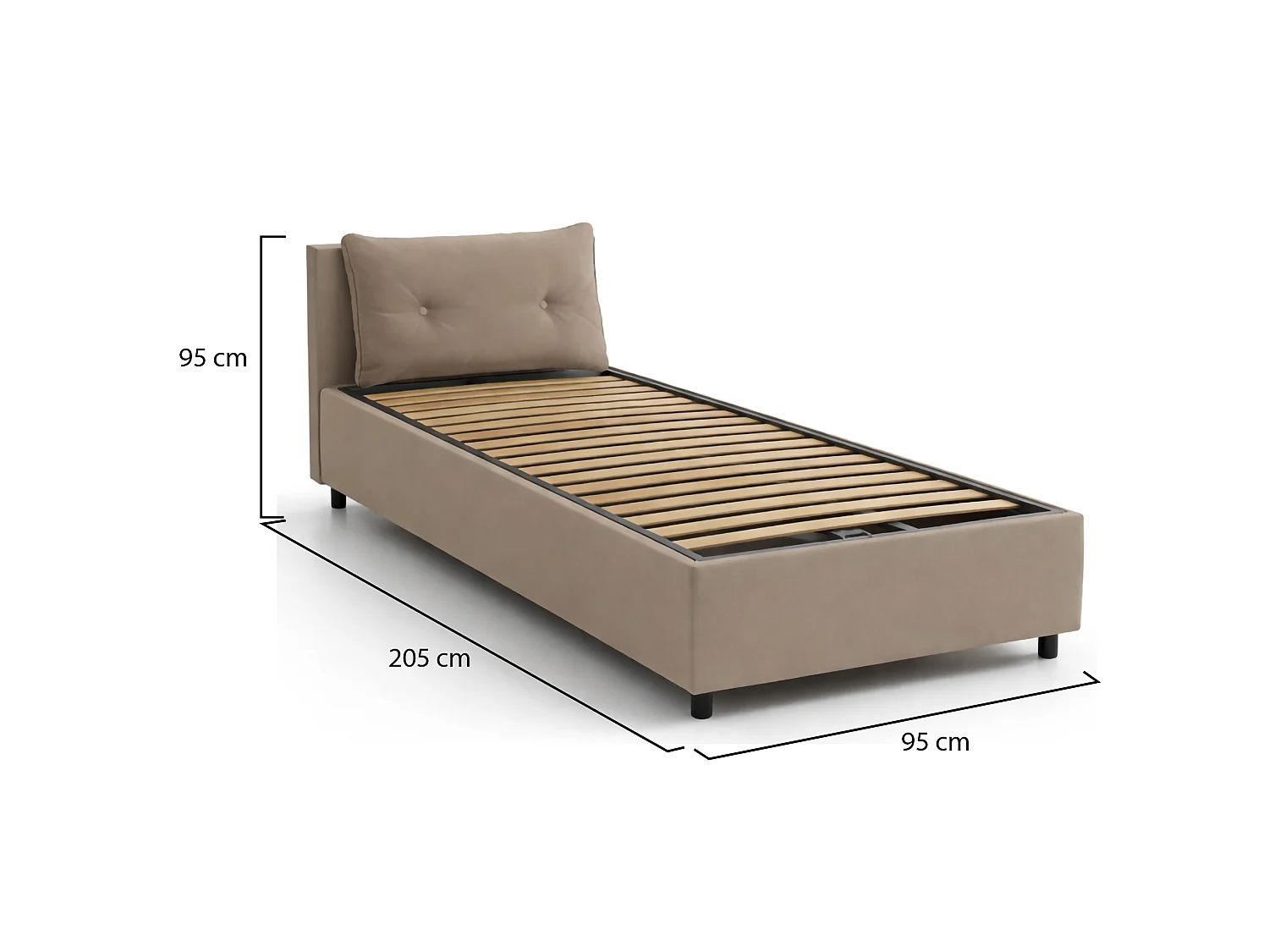 Letto Singolo Ildegarda, Contenitore Made in Italy, 95x205 cm Grigio Tortora