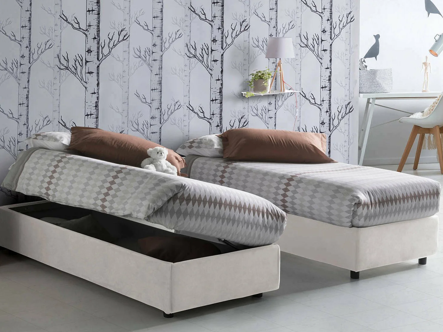 Lit simple Dcatald, Lit coffre avec revêtement en éco-cuir, 100% Made in Italy, Ouverture latérale, adapté pour matelas 80x190 cm, Blanc