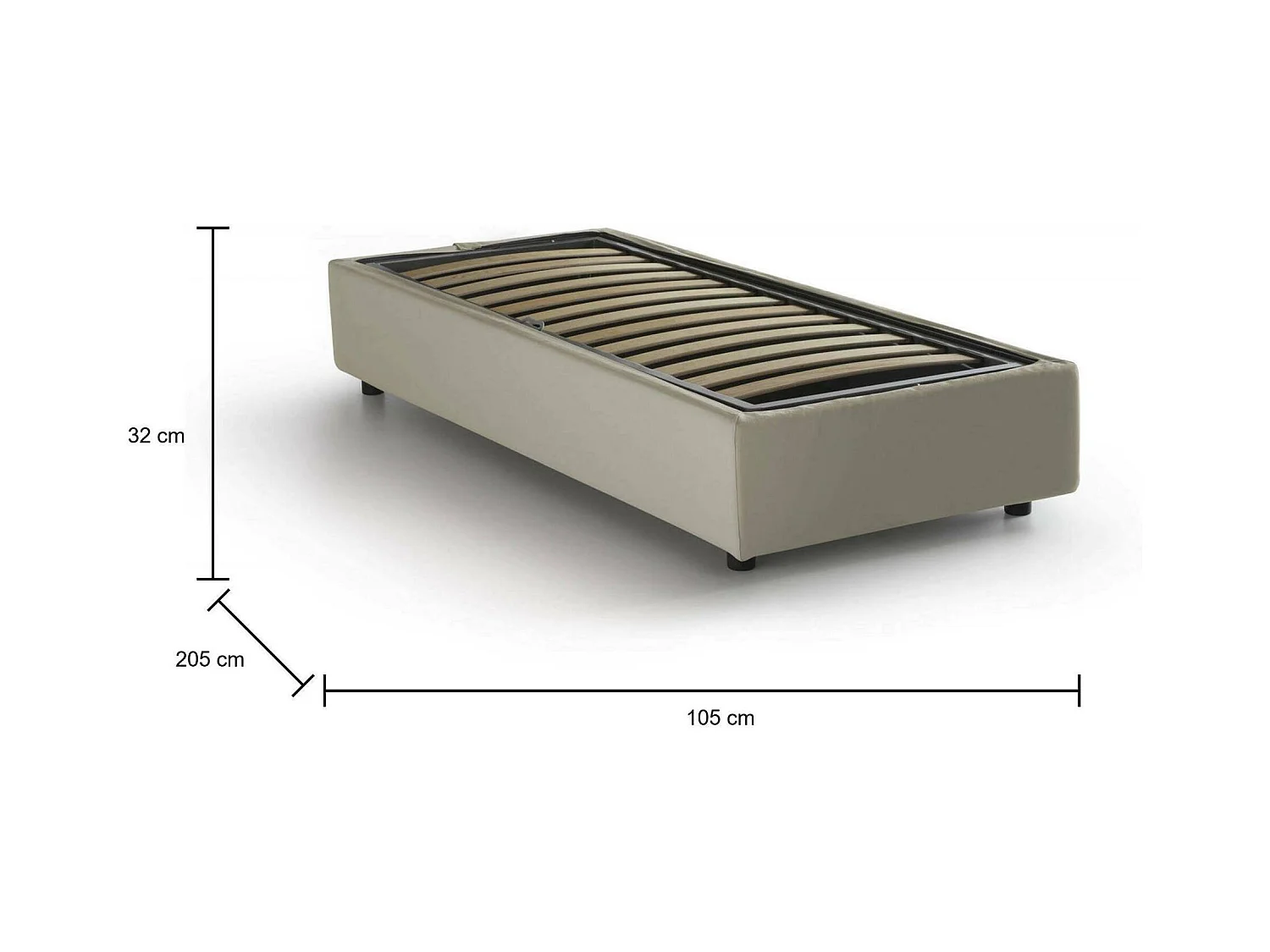 Einzelbett Dfazzin, Containerbett mit Stoffbespannung, 100% Made in Italy, Frontöffnung, passend für Matratze Cm 90x190, Beige