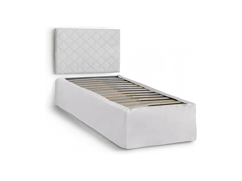 Lit simple Dbertin, Tête de lit en similicuir avec base orthopédique et cantonnière, 100% Made in Italy, adapté pour lit simple, pour matelas 80x190 cm, Blanc