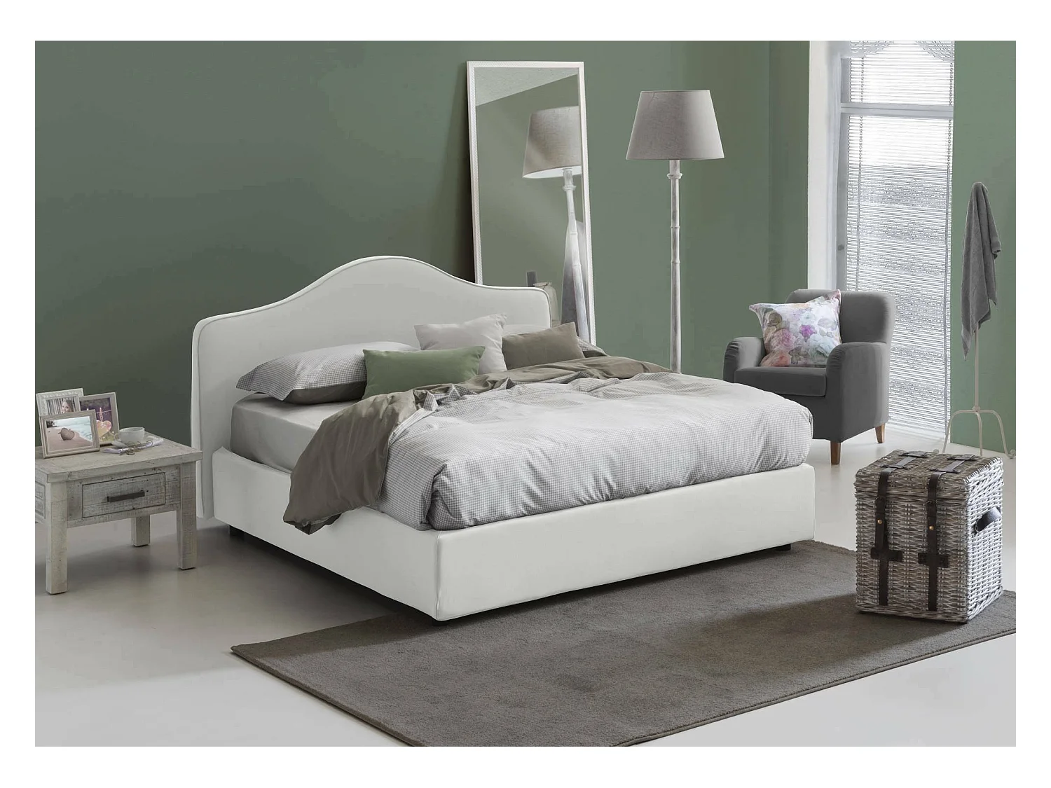 Djoci tweepersoonsbed, Opbergbed met stoffen bekleding, 100% Made in Italy, Opening aan de voorkant, inclusief matras van 160x200 cm, Wit