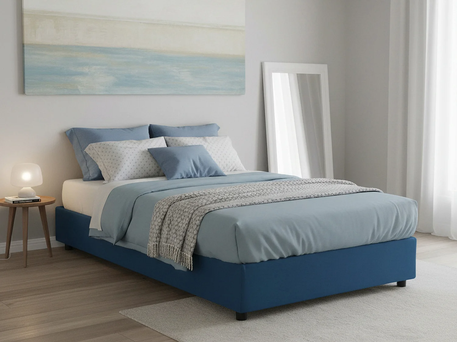 Lit double Dagazz, Lit coffre avec revêtement en tissu, 100% Made in Italy, Ouverture frontale, adapté pour matelas 140x190 cm, Bleu