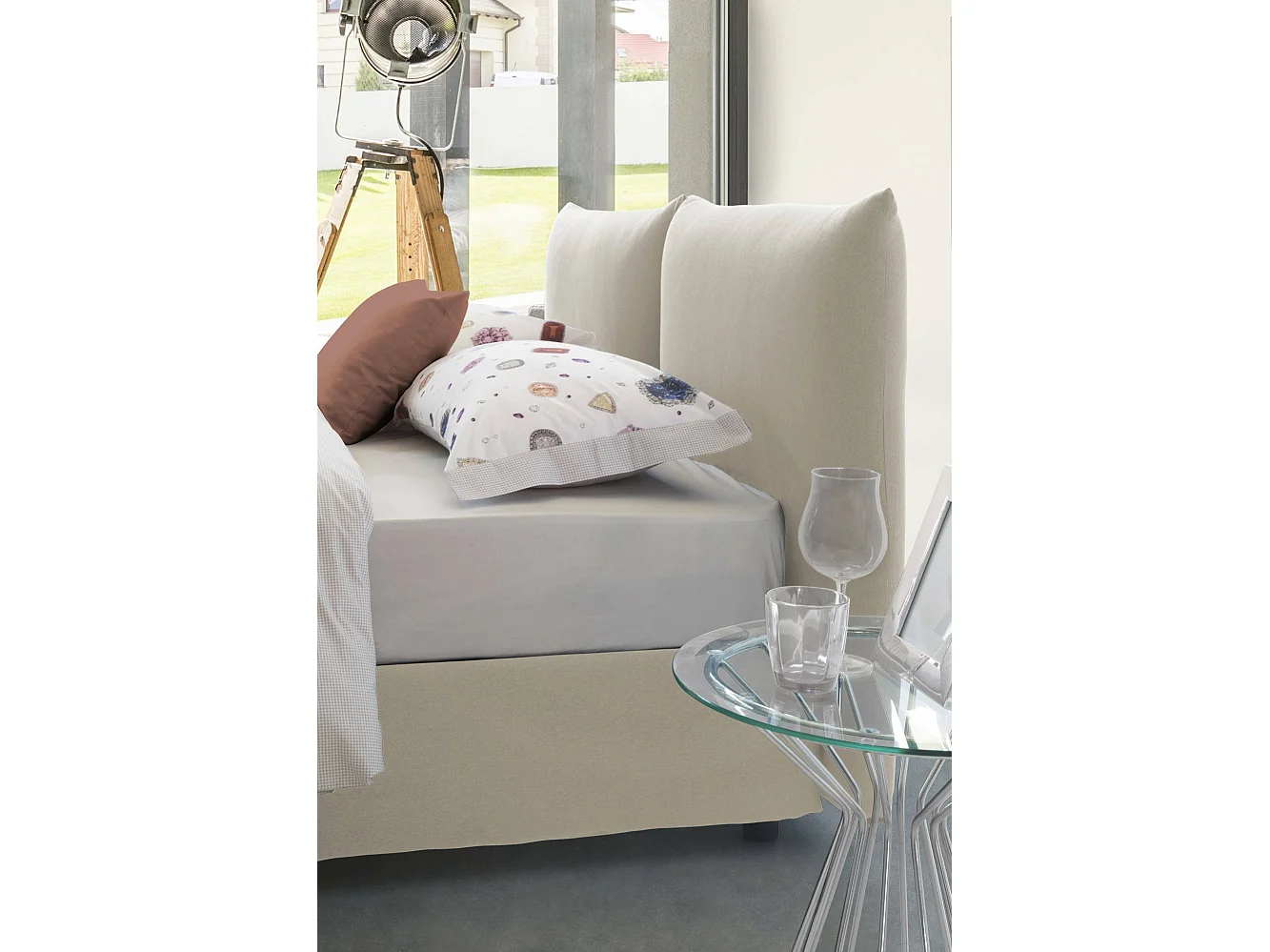 Lit double Ddestr, Lit coffre avec revêtement en tissu, 100% Made in Italy, Ouverture frontale, adapté pour matelas 160x200 cm, Beige