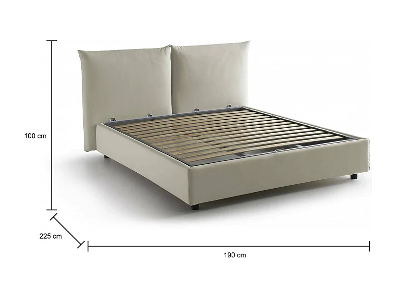 Letto Matrimoniale Aghineo, Sfoderabile Made in Italy, 190x225 cm Beige