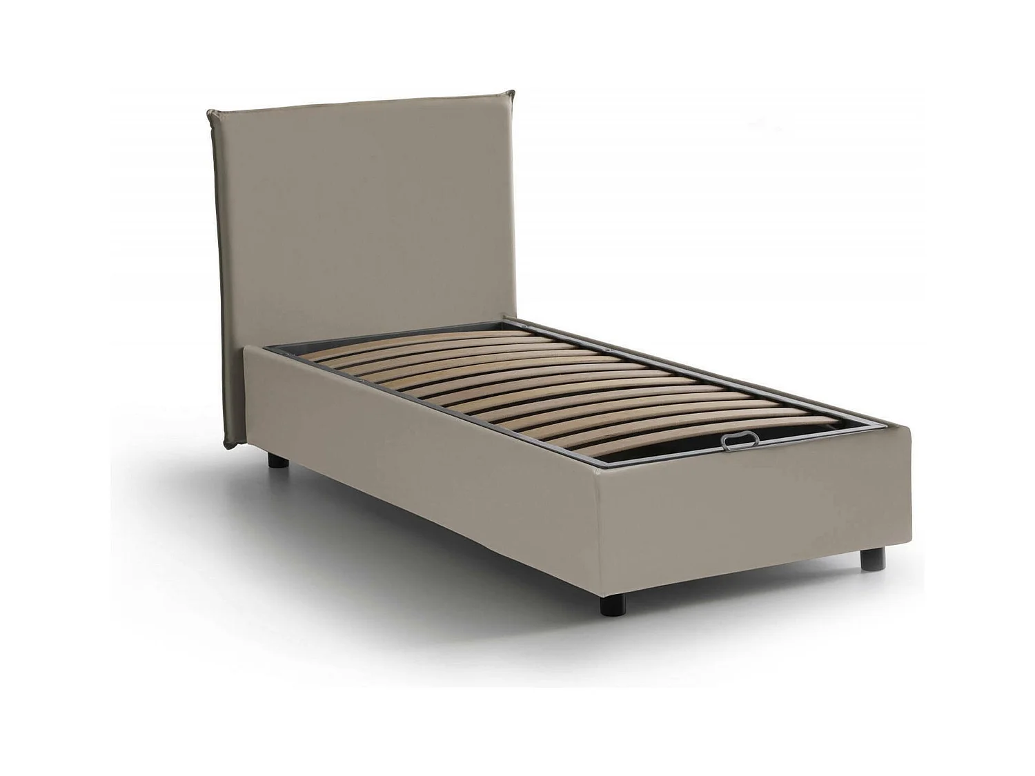 Lit simple Dbaros, Lit coffre avec revêtement en éco-cuir, 100% Made in Italy, Ouverture frontale, adapté pour matelas 90x200 cm, Taupe