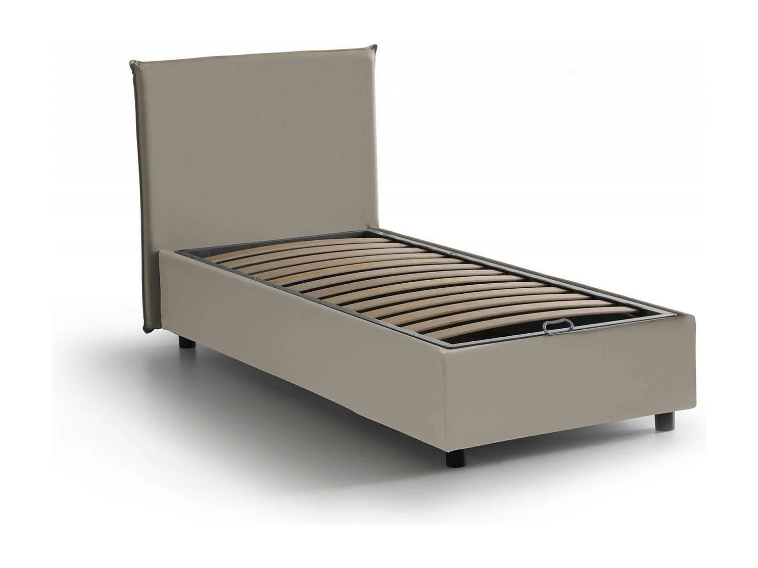 Lit simple Dbaros, Lit coffre avec revêtement en éco-cuir, 100% Made in Italy, Ouverture frontale, adapté pour matelas 90x200 cm, Taupe