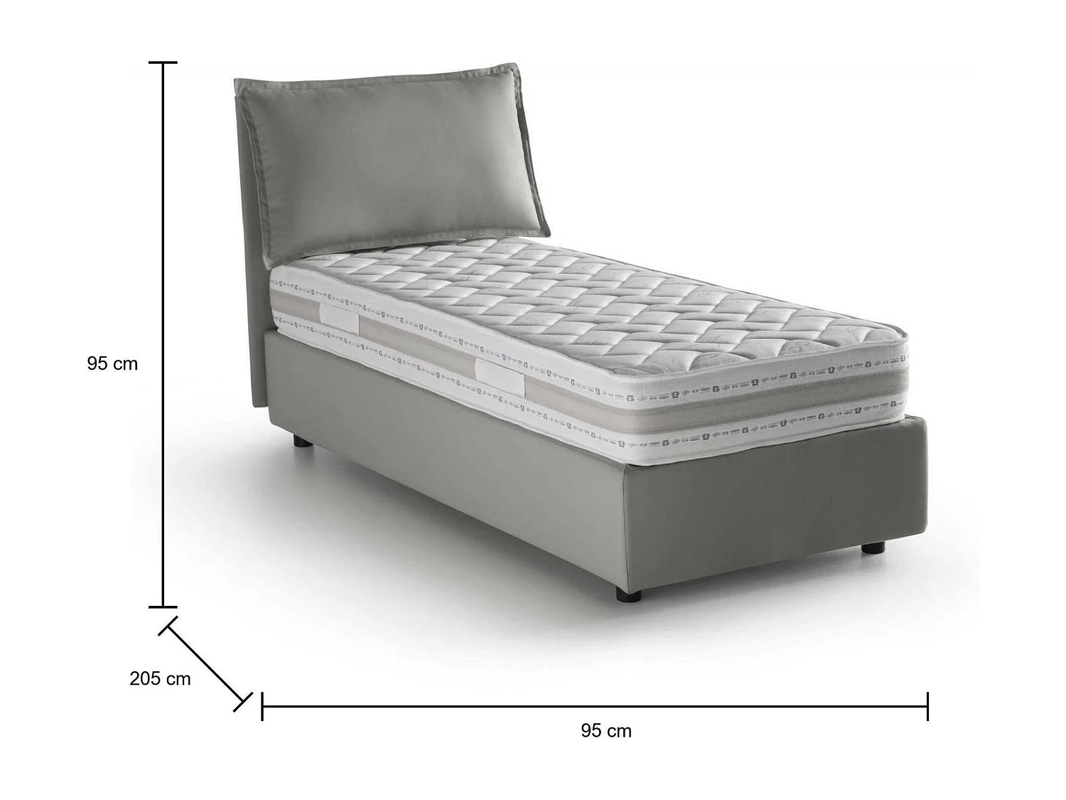 Lit simple Dmangone, Lit coffre avec revêtement en tissu, 100% Made in Italy, Ouverture latérale, avec matelas 80x190 cm inclus, Gris