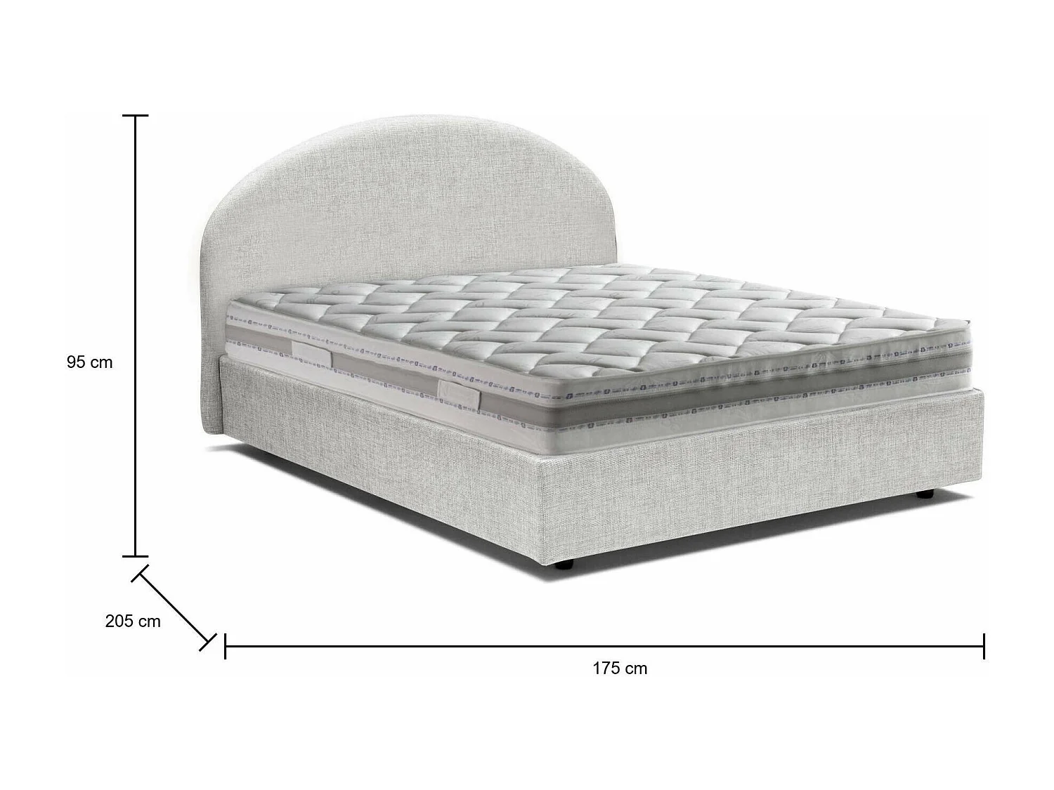 Dbonett tweepersoonsbed, Opbergbed met stoffen bekleding, 100% Made in Italy, Opening aan de voorkant, inclusief matras 160x190 cm, Wit