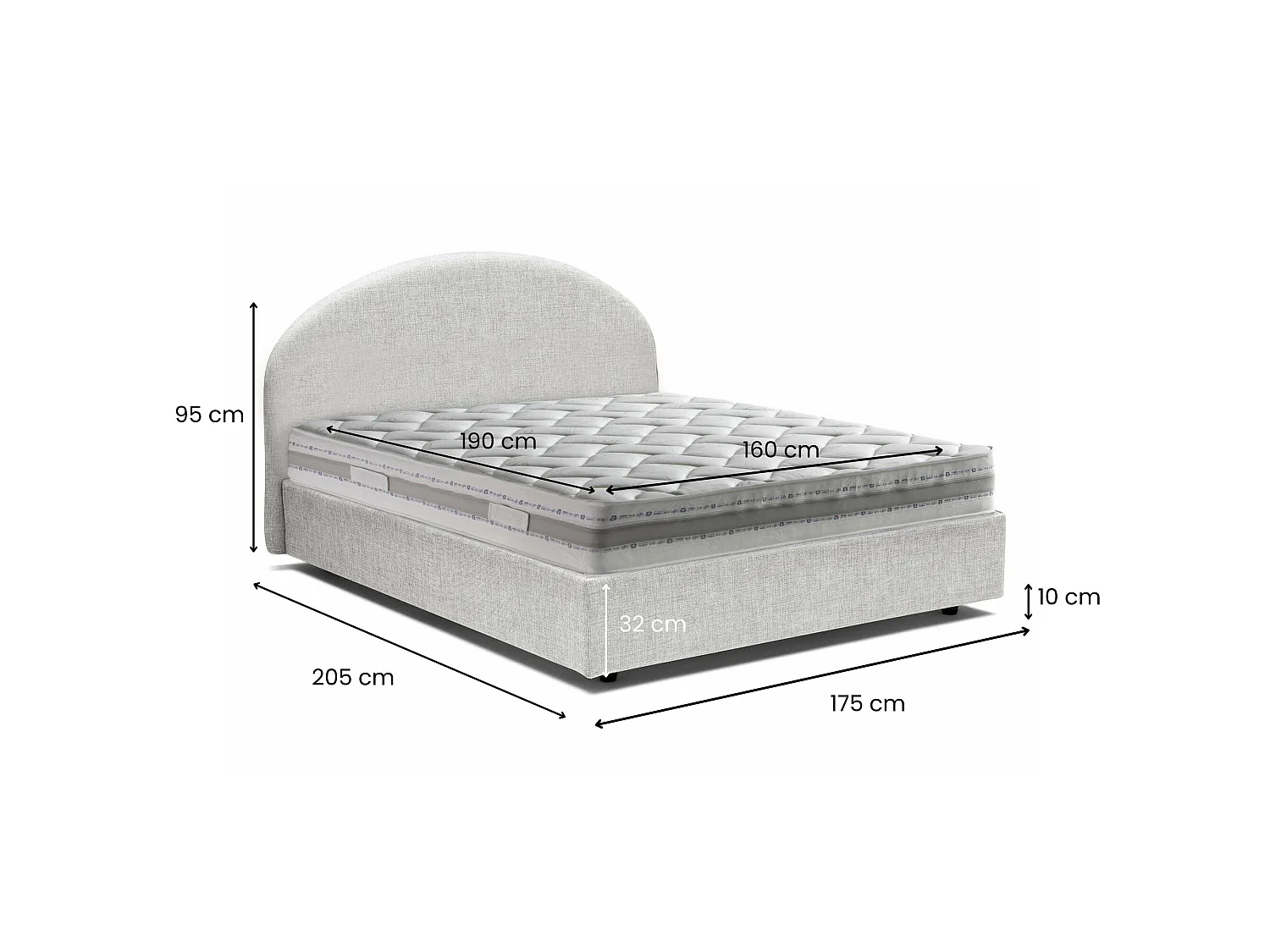 Lit double Dbonett, Lit coffre avec revêtement en tissu, 100% Made in Italy, Ouverture frontale, avec matelas 160x190 cm inclus, Blanc