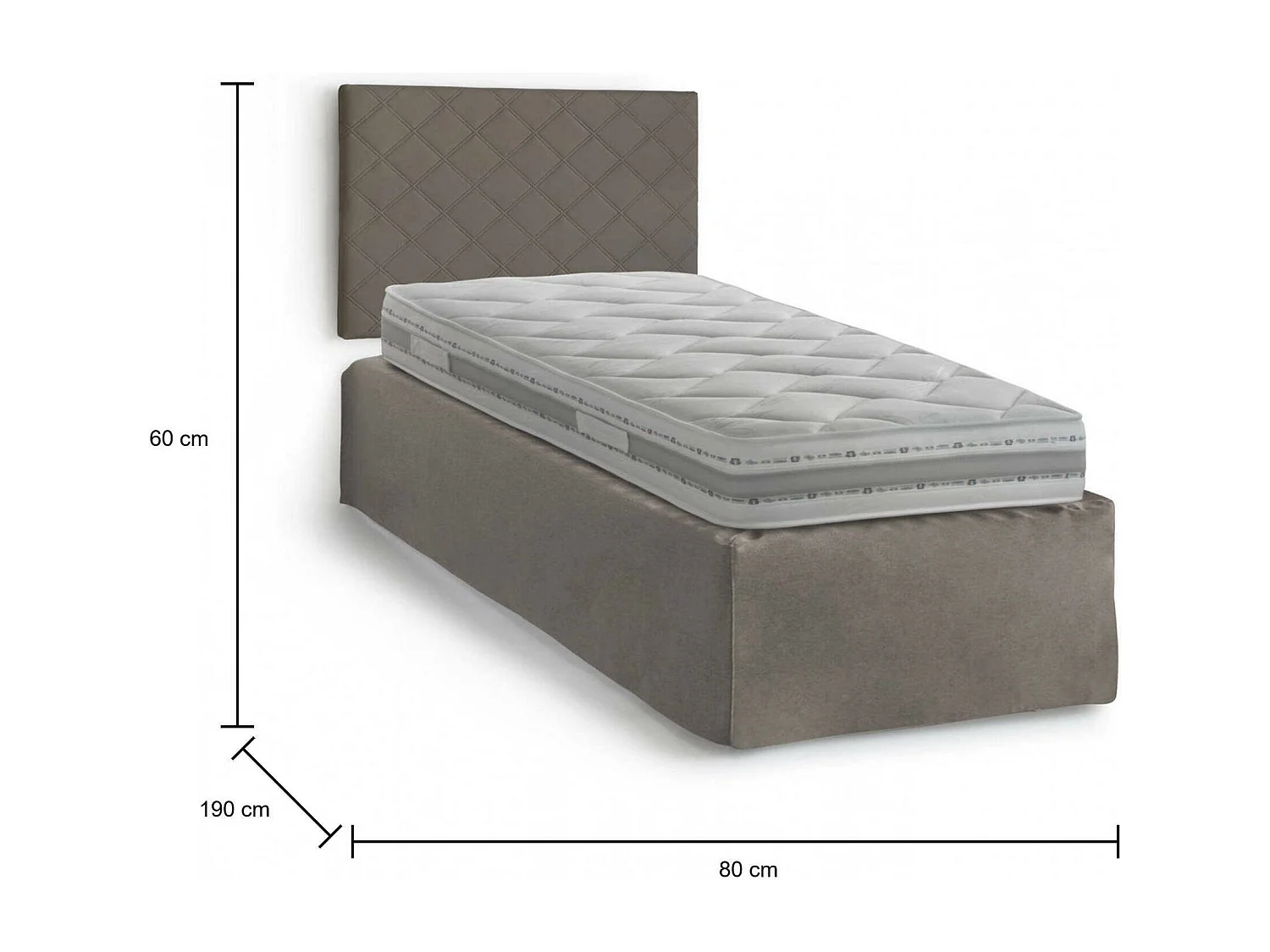 Letto Singolo Ascra, Materasso Incluso Made in Italy, 80x190 cm Grigio Tortora