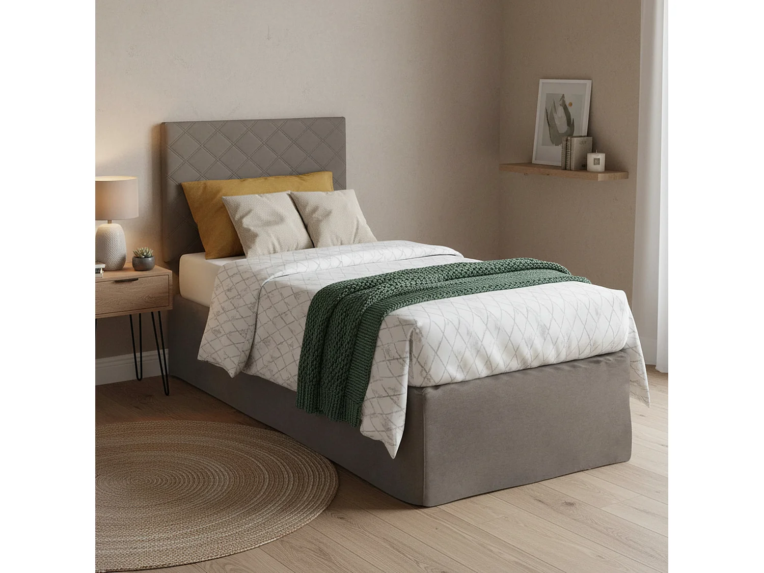 Letto Singolo Ascra, Materasso Incluso Made in Italy, 80x190 cm Grigio Tortora