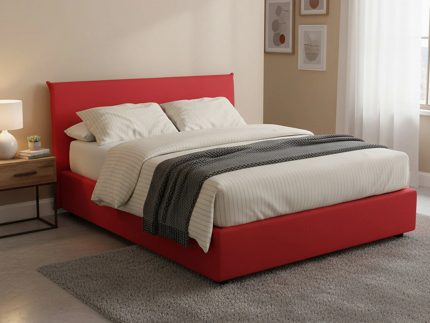 Lit double Dame, Lit coffre avec revêtement en tissu, 100% Made in Italy, Ouverture frontale, avec matelas 160x190 cm inclus, Rouge