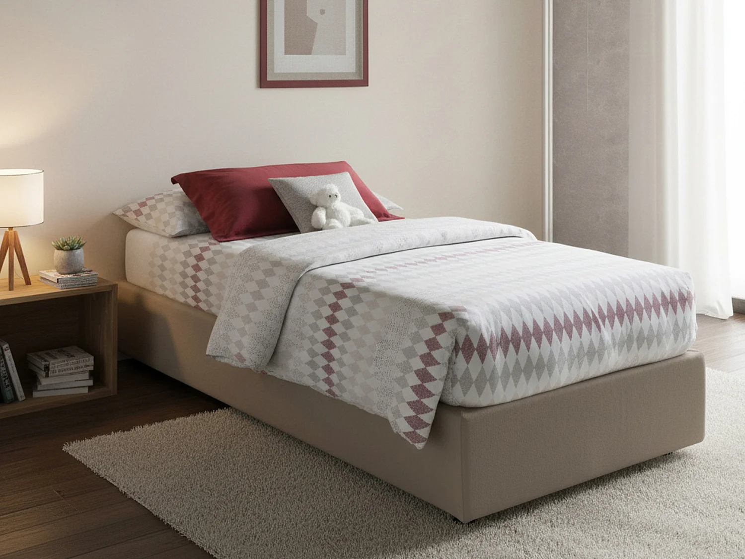 Lit simple Dabass, lit coffre avec revêtement en éco-cuir, 100% Made in Italy, ouverture frontale, adapté pour matelas 80x190 cm, gris tourterelle