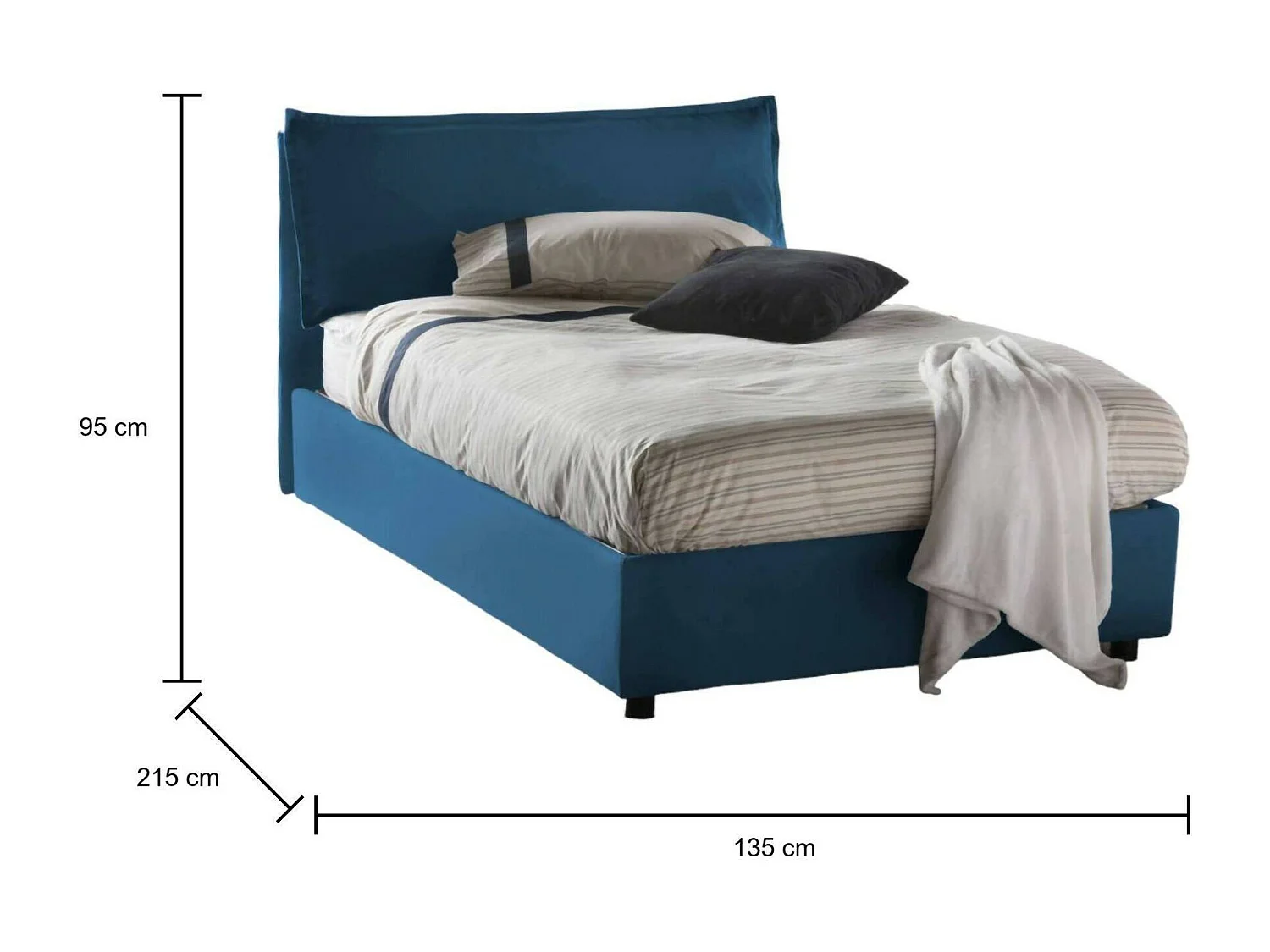 Lit double Dbegi, lit coffre avec revêtement en tissu, 100% Made in Italy, ouverture frontale, adapté pour matelas 120x200 cm, bleu