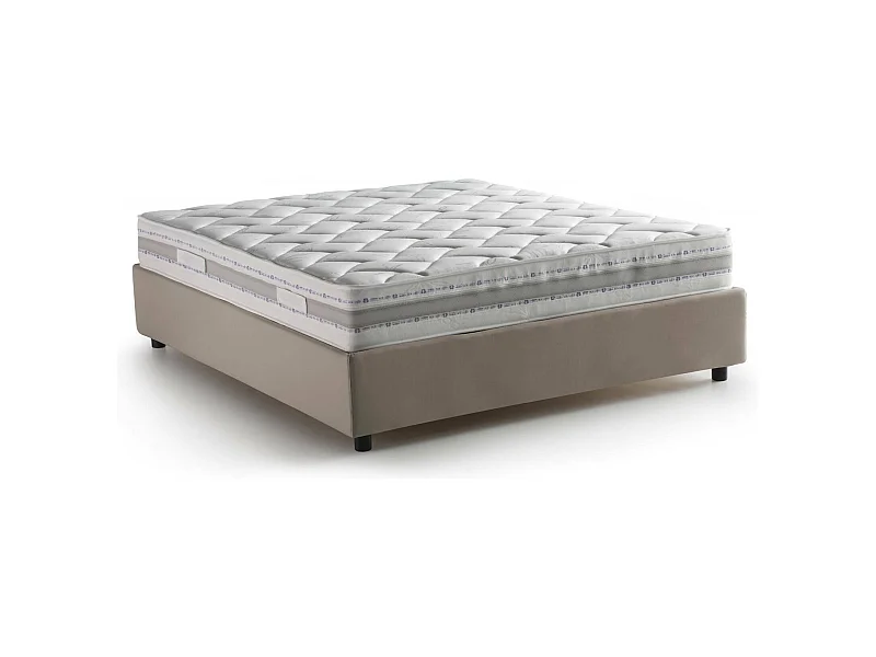 Lit double Daajj, Lit coffre avec revêtement en tissu, 100% Made in Italy, Ouverture frontale, avec matelas 140x190 cm inclus, Taupe