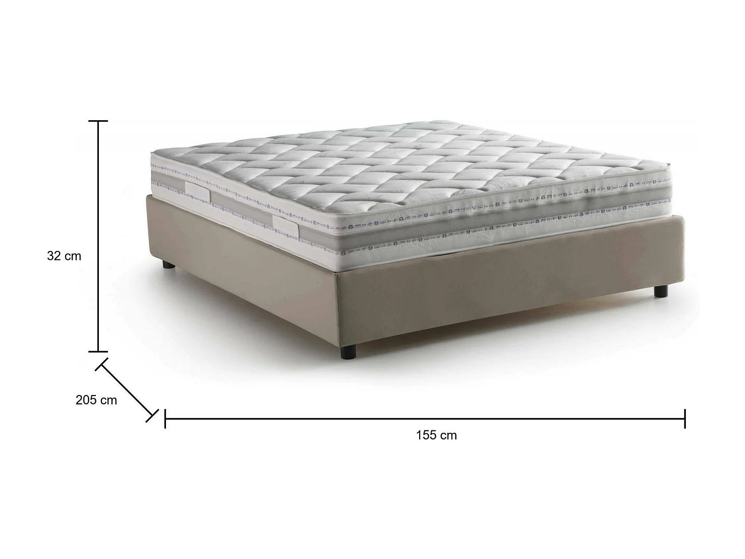 Lit double Daajj, Lit coffre avec revêtement en tissu, 100% Made in Italy, Ouverture frontale, avec matelas 140x190 cm inclus, Taupe