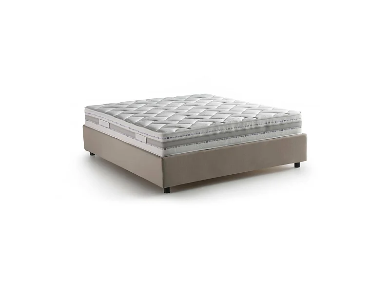 Lit double Daajj, Lit coffre avec revêtement en tissu, 100% Made in Italy, Ouverture frontale, avec matelas 140x190 cm inclus, Taupe