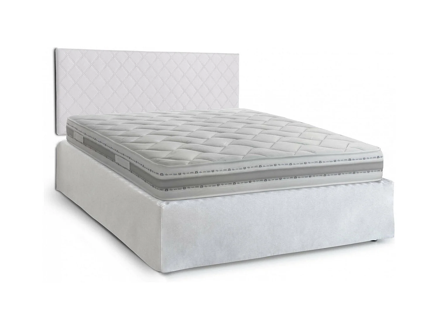 Lit double Dberish, ensemble tête de lit en éco-cuir avec sommier orthopédique et cantonnière, 100% Made in Italy, avec matelas inclus, 160x190 cm, Blanc