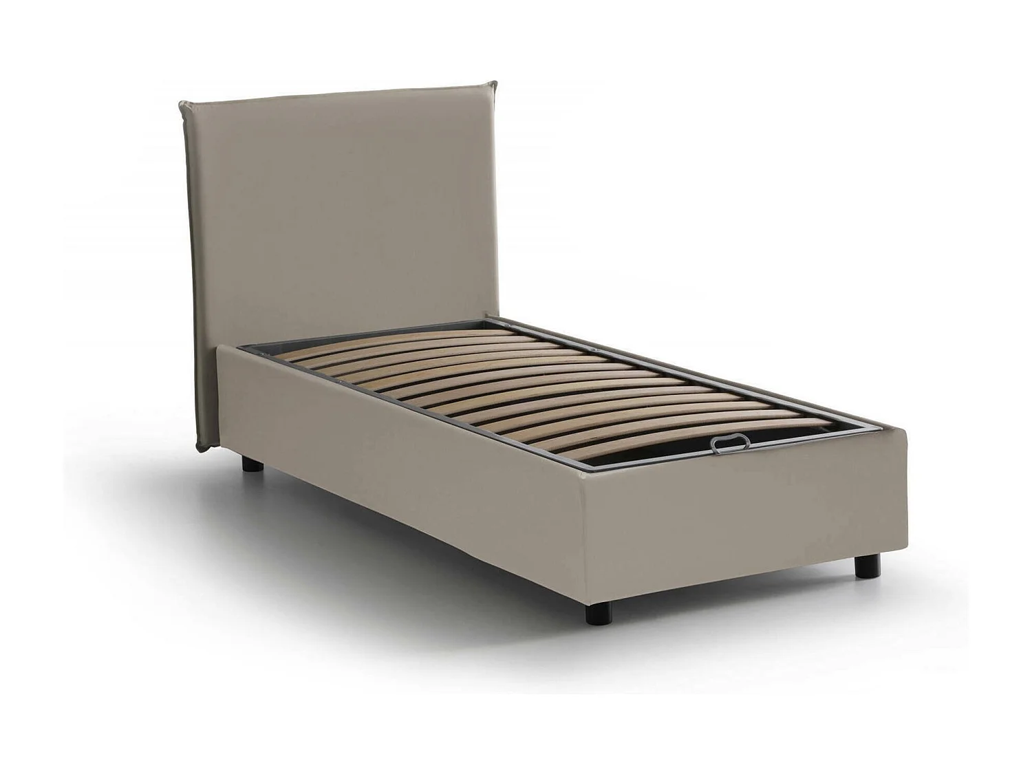 Einzelbett Dpandri, Containerbett mit Kunstlederbezug, 100% Made in Italy, Frontöffnung, passend für Matratze Cm 90x190, Turteltaube