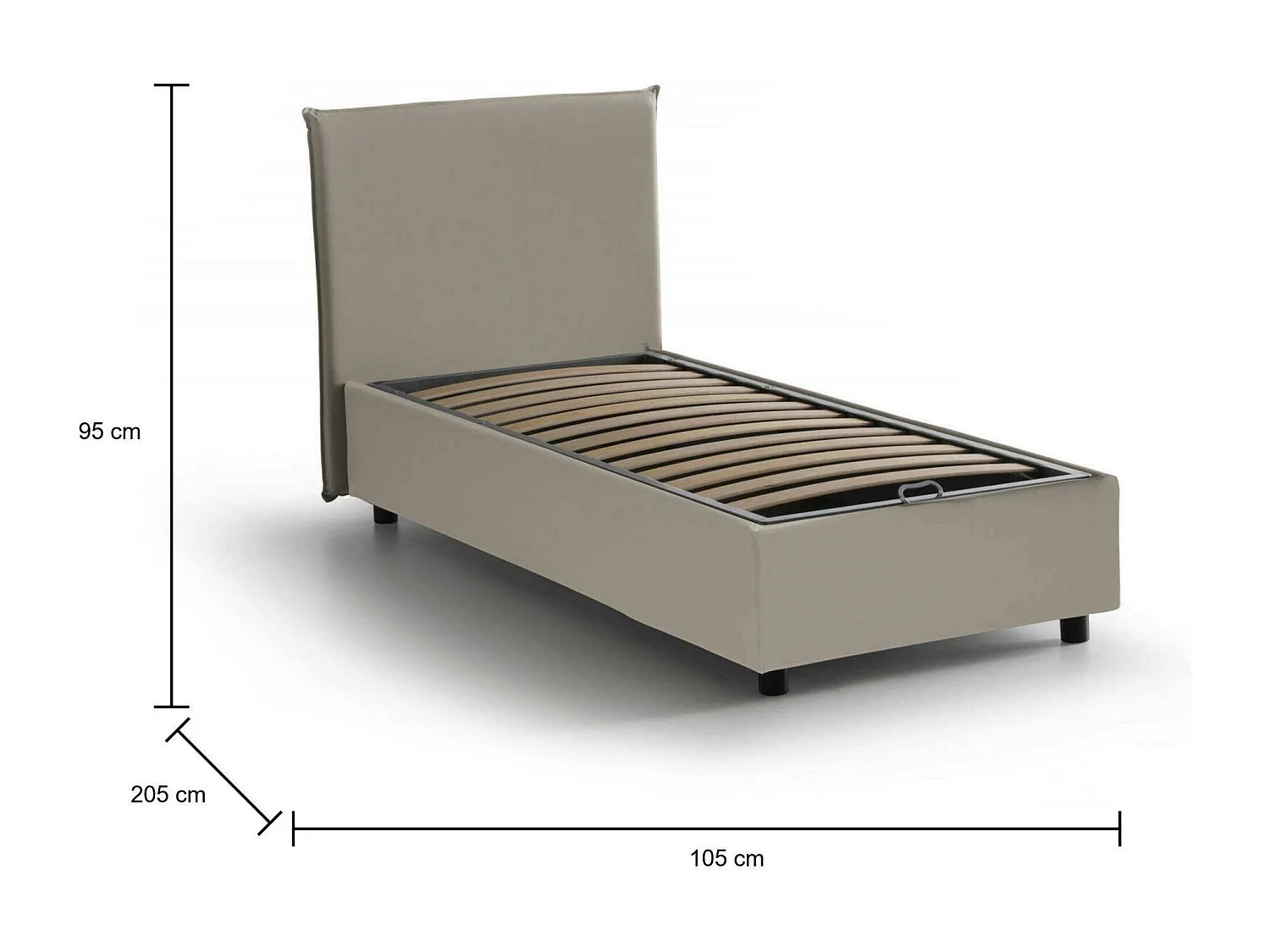 Einzelbett Dpandri, Containerbett mit Kunstlederbezug, 100% Made in Italy, Frontöffnung, passend für Matratze Cm 90x190, Turteltaube