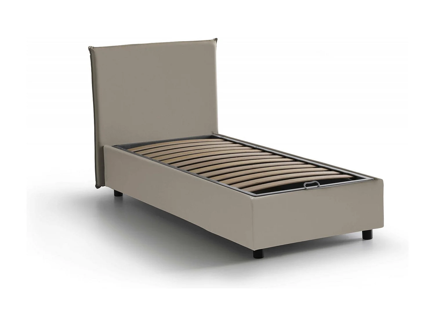 Einzelbett Dpandri, Containerbett mit Kunstlederbezug, 100% Made in Italy, Frontöffnung, passend für Matratze Cm 90x190, Turteltaube
