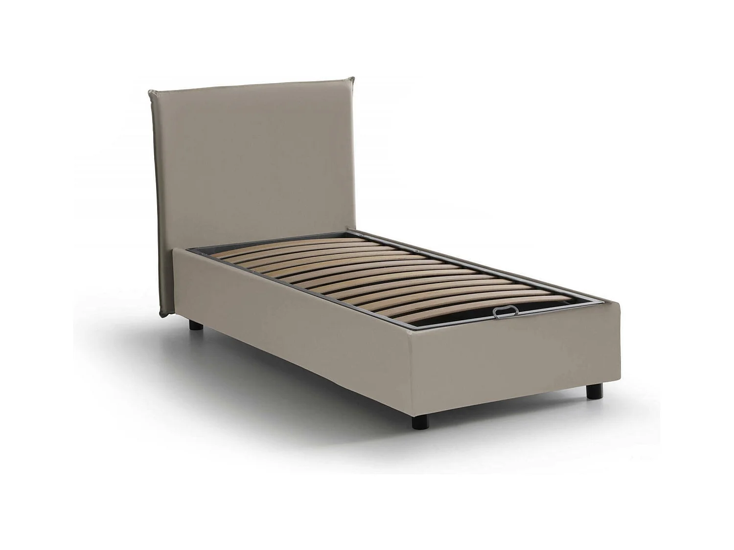 Lit simple Dpandri, Lit coffre avec revêtement en éco-cuir, 100% Made in Italy, Ouverture frontale, adapté pour matelas 90x190 cm, Taupe