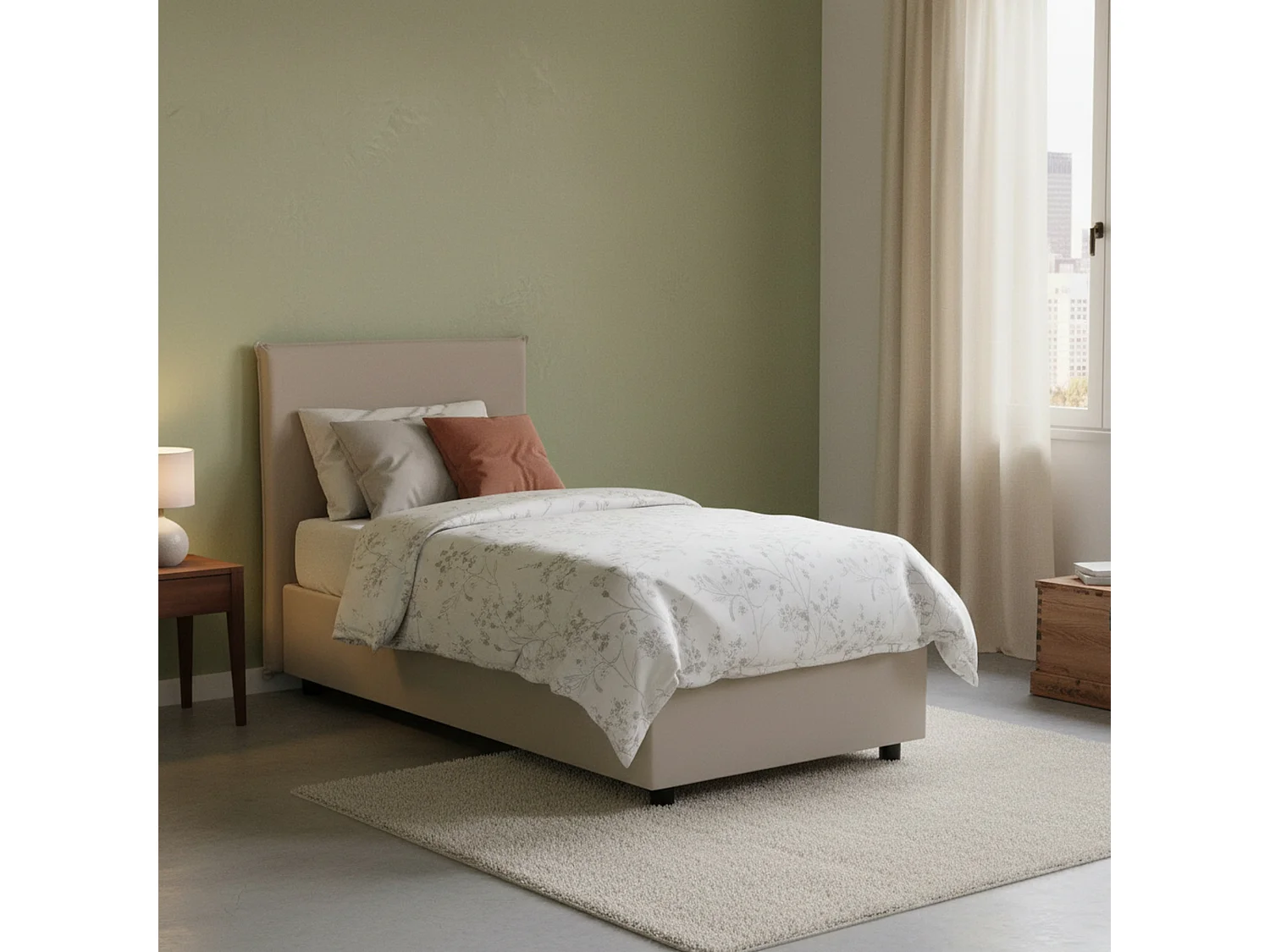 Lit simple Dpandri, Lit coffre avec revêtement en éco-cuir, 100% Made in Italy, Ouverture frontale, adapté pour matelas 90x190 cm, Taupe