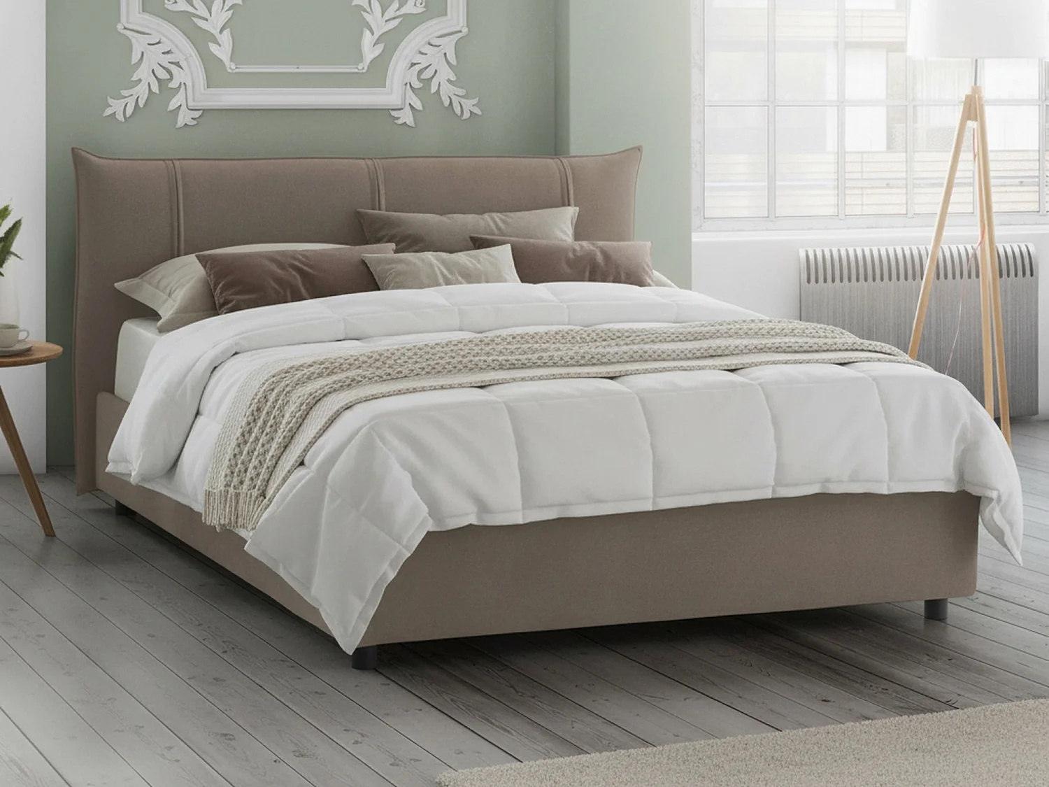 Dbadel tweepersoonsbed, Opbergbed met stoffen bekleding, 100% Made in Italy, Opening aan de voorkant, geschikt voor matras van 160x190 cm, Taupe