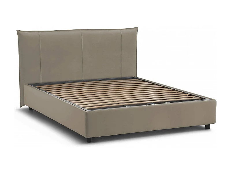 Lit double Dbadel, Lit coffre avec revêtement en tissu, 100% Made in Italy, Ouverture frontale, adapté pour matelas 160x190 cm, Taupe